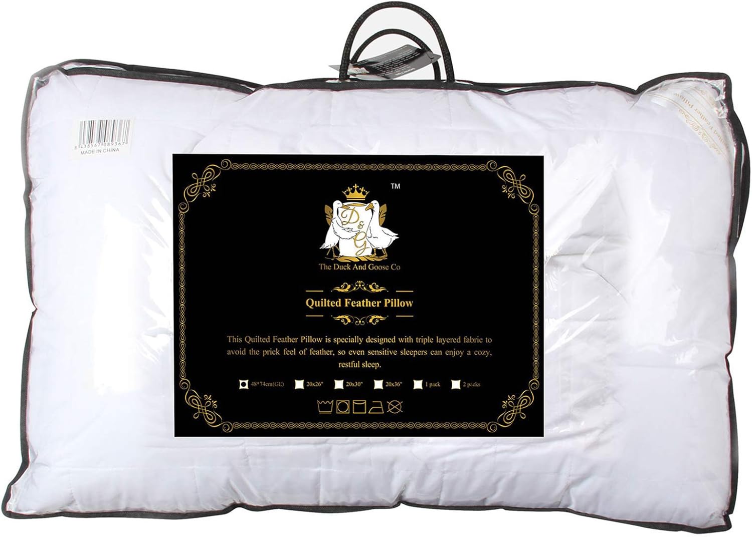 D & G THE DUCK AND GOOSE CO Premium Duck Feather Pillow, Microfibre, White, 2 Count (Pack of 1)