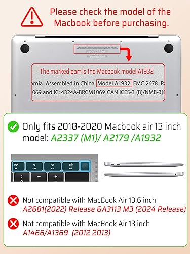 Miniatura 3 de Seorsok Compatible con MacBook Air de 13 pulgadas 2022 2021 2020 2019 2018 versión A1932 A2179 M1 A2337 Touch ID, elegante funda rígida de plástico