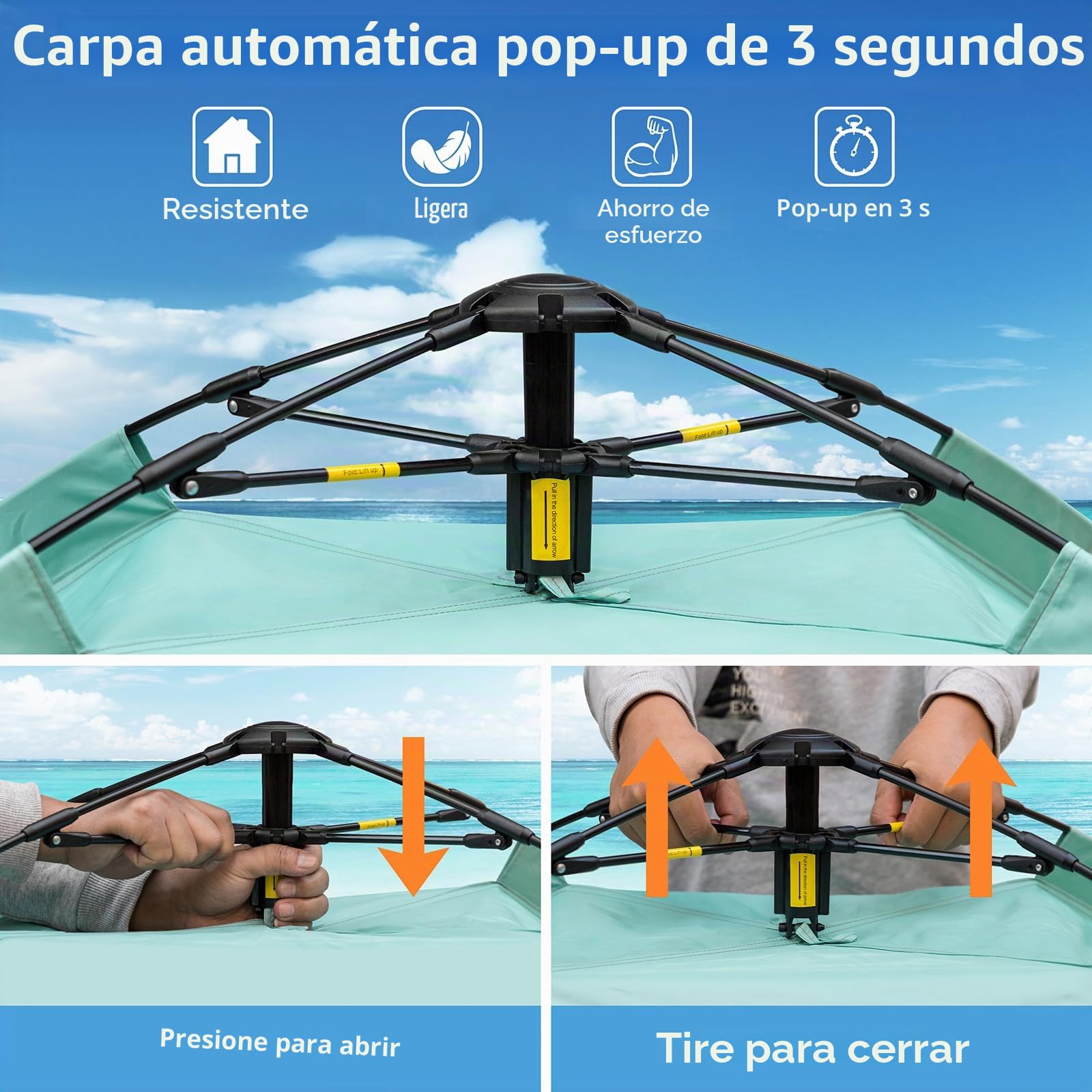 Yafaca Tienda de campaña desplegable UV 50+ para 1-3 personas, automática, extra grande, portátil, refugio solar, 2 puertas, ligera, fácil de instalar