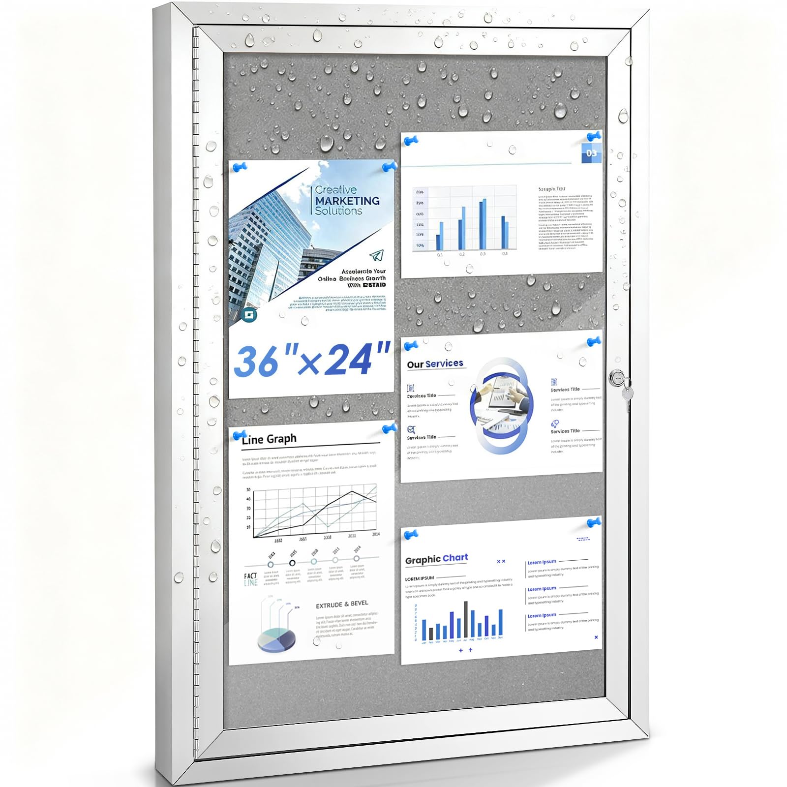Swansea Outdoor Lockable Notice Board Waterproof Gray Fabric Bulletin Board with Swing Door, Wall Mounted Noticeboard for Office, School, 900x600mm — image 1