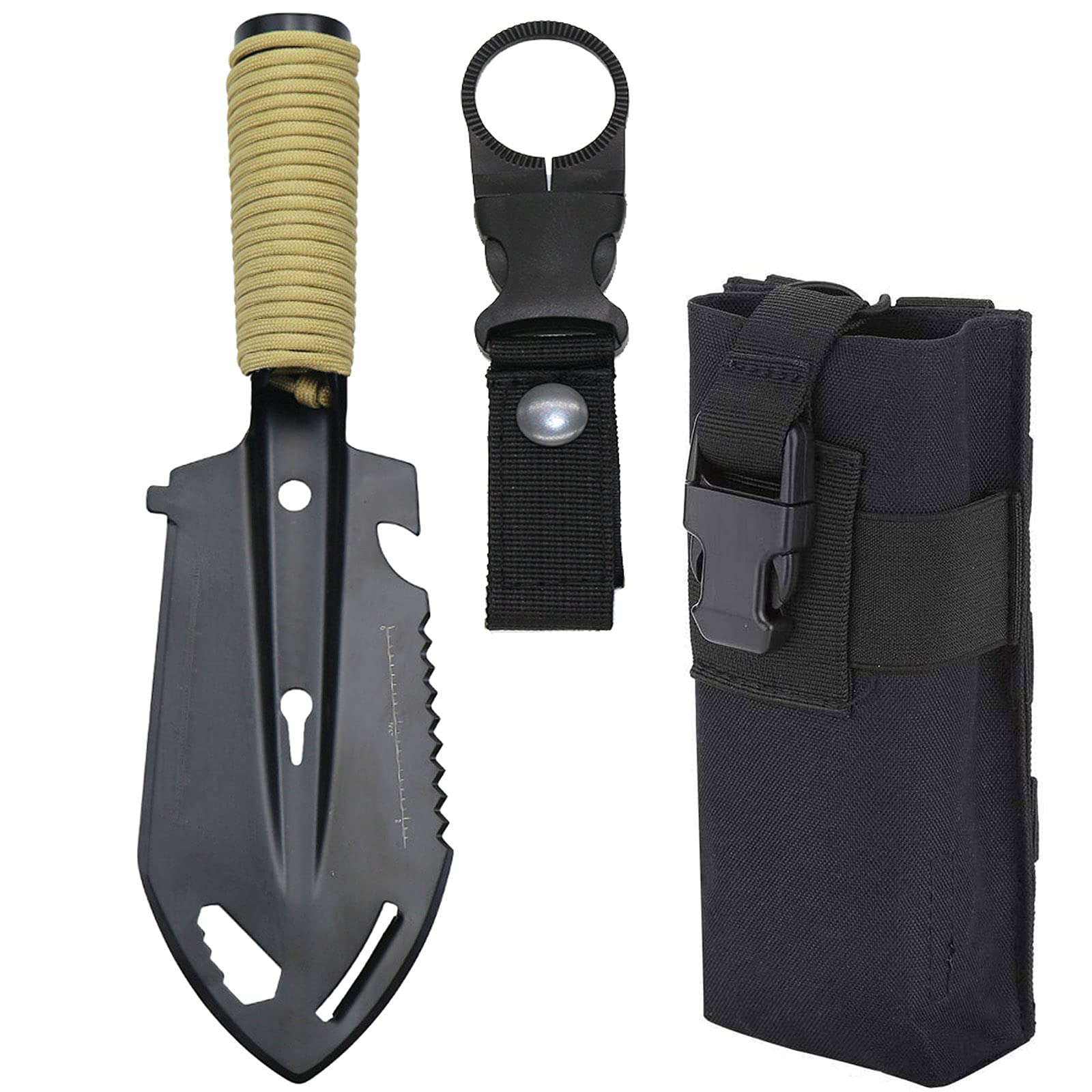 Backpacking Trowel, Camping Shovel Hiking Trowel Multitool with Carrying Pouch Camp Gear for Digging, Gardening, Outdoor, Hiking, Survival(Black)