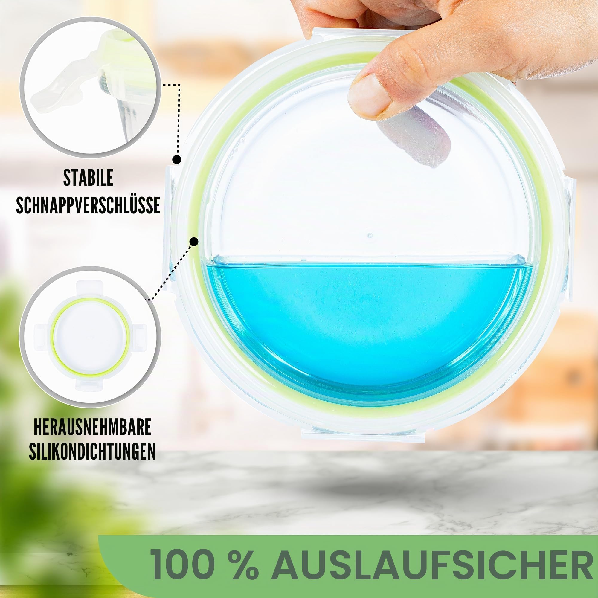 Frischhaltedosen Mit Deckel – Luftdichte Behälter Für Lebensmittel, Glas Schüssel Mit Deckel Set Sicher Für Mikrowelle Und Gefrierschrank | Meal Prep Boxen Glas (9 Behälter, Grün)