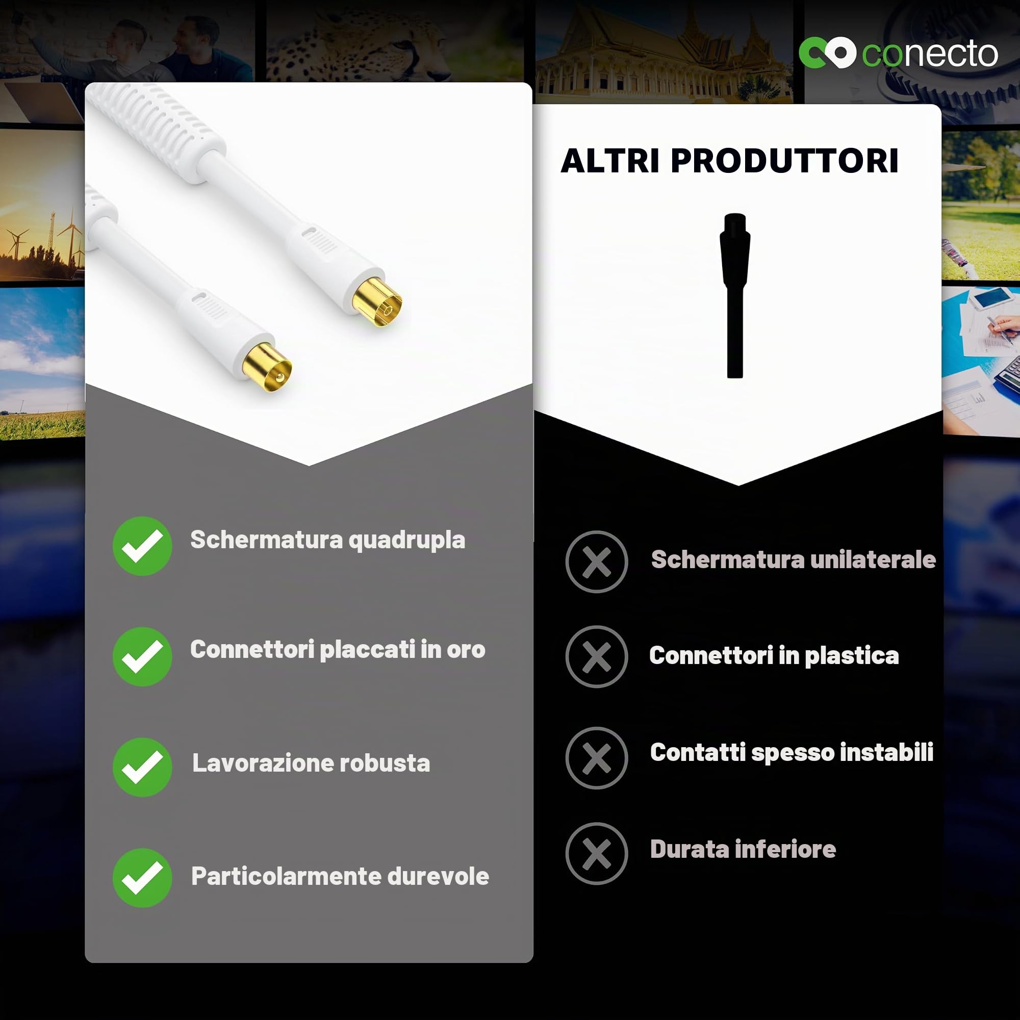 conecto cavo antenna SAT-cavo coassiale satellitare TV 1,00m doppia schermatura, da spina IEC a presa IEC, per HDTV, ricevitore, satellite, DAB, radio, nero conecto cavo antenna SAT-cavo coassiale satellitare TV 1,00m doppia schermatura, da spina IEC a presa IEC, per HDTV, ricevitore, satellite, DAB, radio, nero