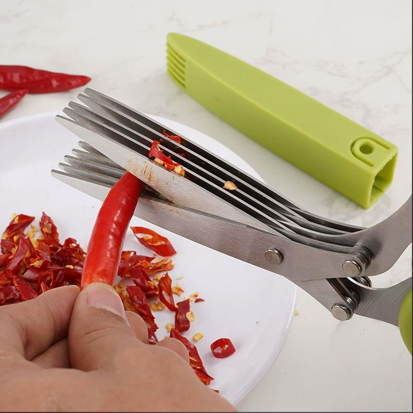 Forbici Per Erbe Aromatiche 5 Lame In Acciaio Inox – Taglia Erba Cipollina, Peperoncino E Verdure Velocemente