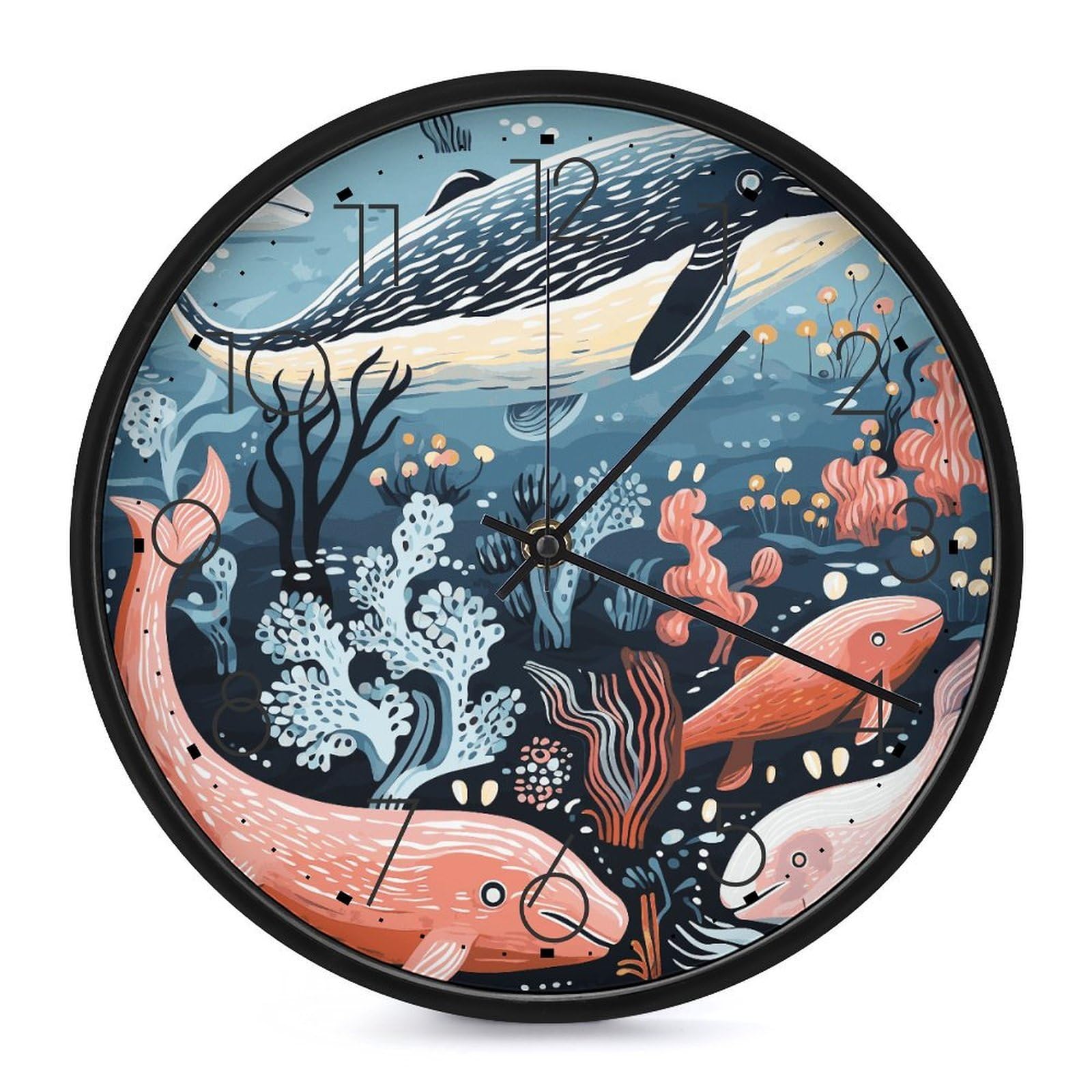 Adfgyerh Black-Style Seal Whale Octopus Fish Clock，9.8 Inch Battery Operated Wall Clock Classic Simple, Decorative Wall Clock.analog Clock For Kitchen Office Bathroom Bedroom.
