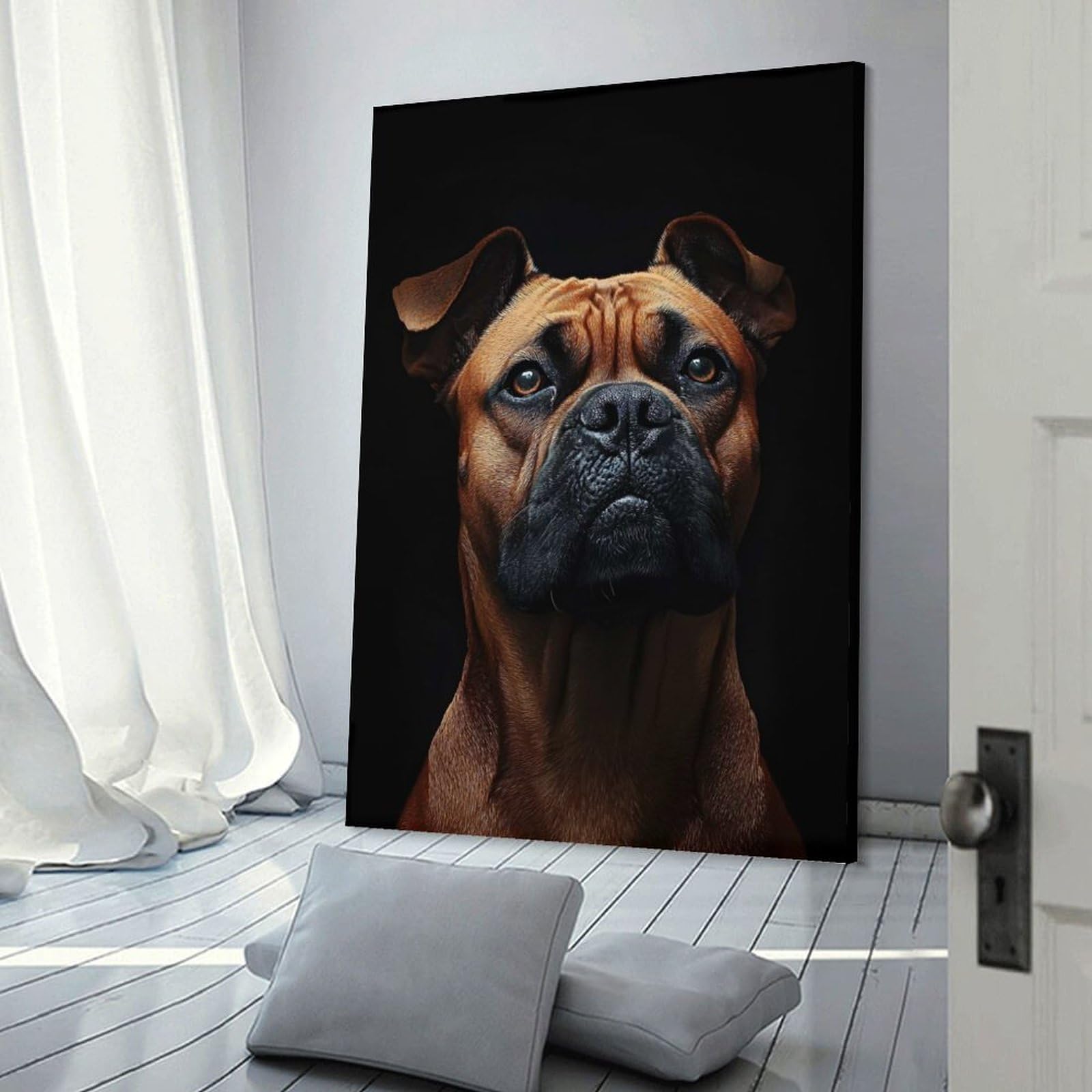 Junmoney Frame-Style-4-1 Wall Art Print Portrait Of A Brown Boxer Dog, 16X24inch(40X60cm), For Picture Wall Styling In Lounge Or Bedroom, Wall Decor Suited To Curated Displays