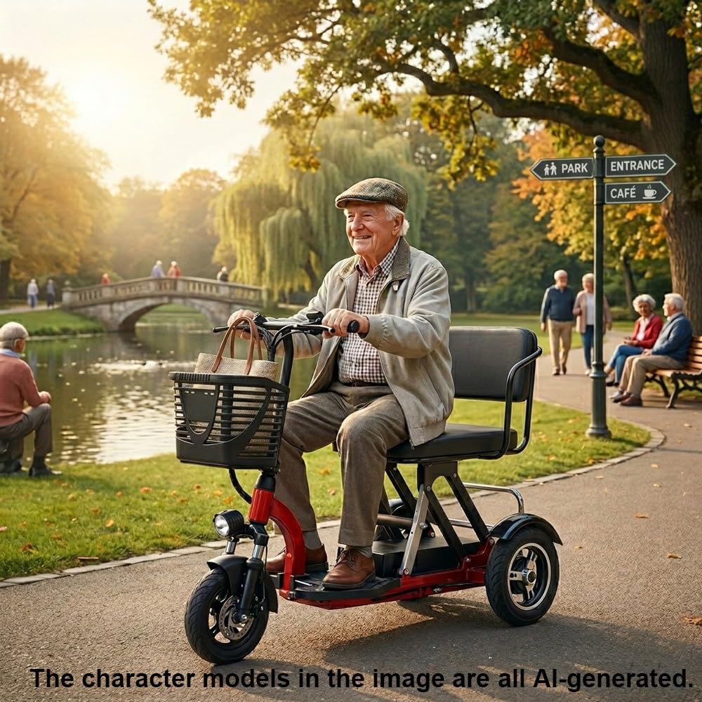 Scooter Minusvalidos para Personas Mayores, Scooter Eléctrico De 3 Ruedas con Batería Extraíble,Scooter De Movilidad para Ancianos Y Personas con Discapacidad, Capacidad De Carga: 120 Kg Red