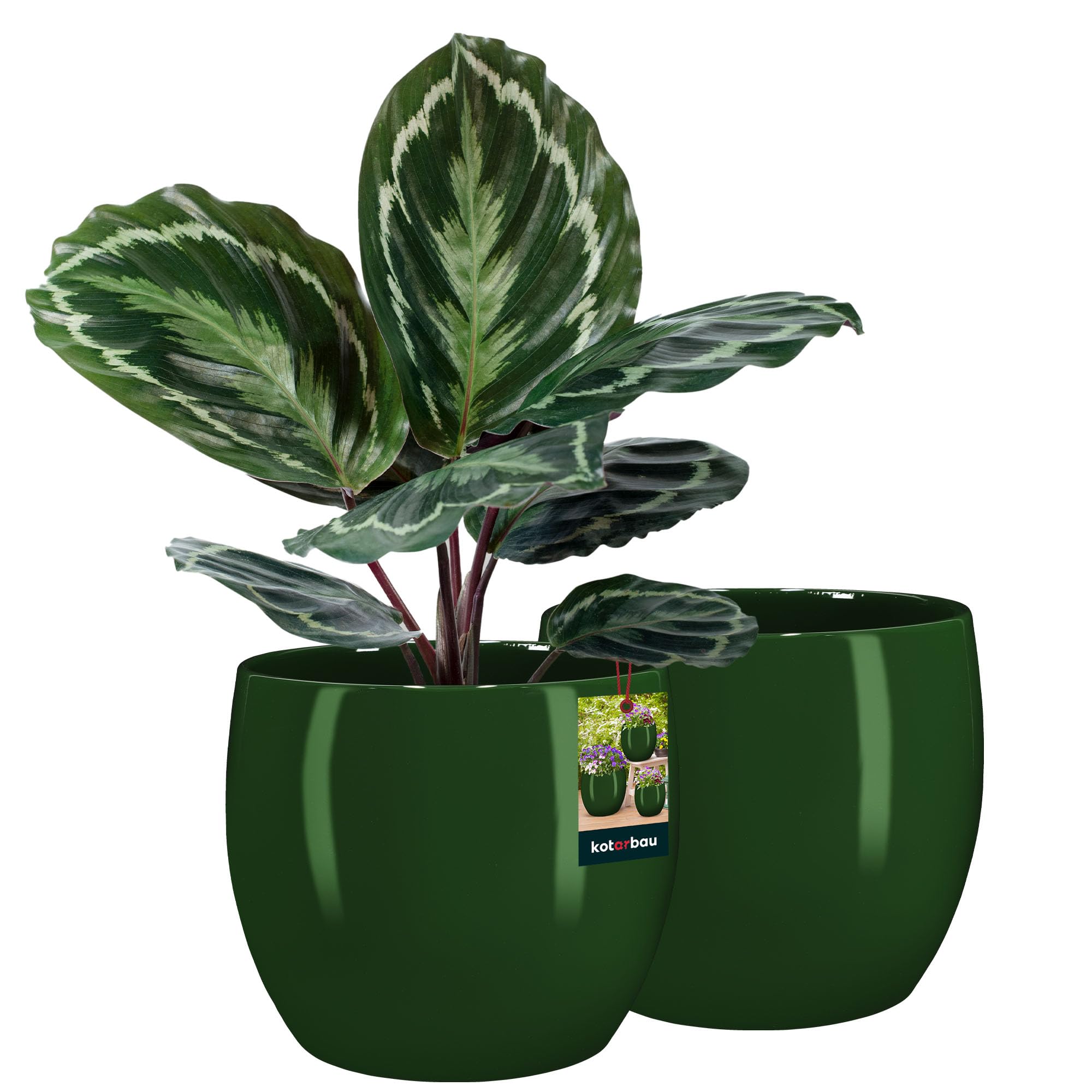 KOTARBAU® 2 szt. Donica Zielona ⌀ 26 cm Okrągła Doniczka Ceramiczna Szkliwiona z Błyszczącym Wykończeniem Osłonka na Kwiaty Donica na Kwiaty do Domu na Taras i Balkon