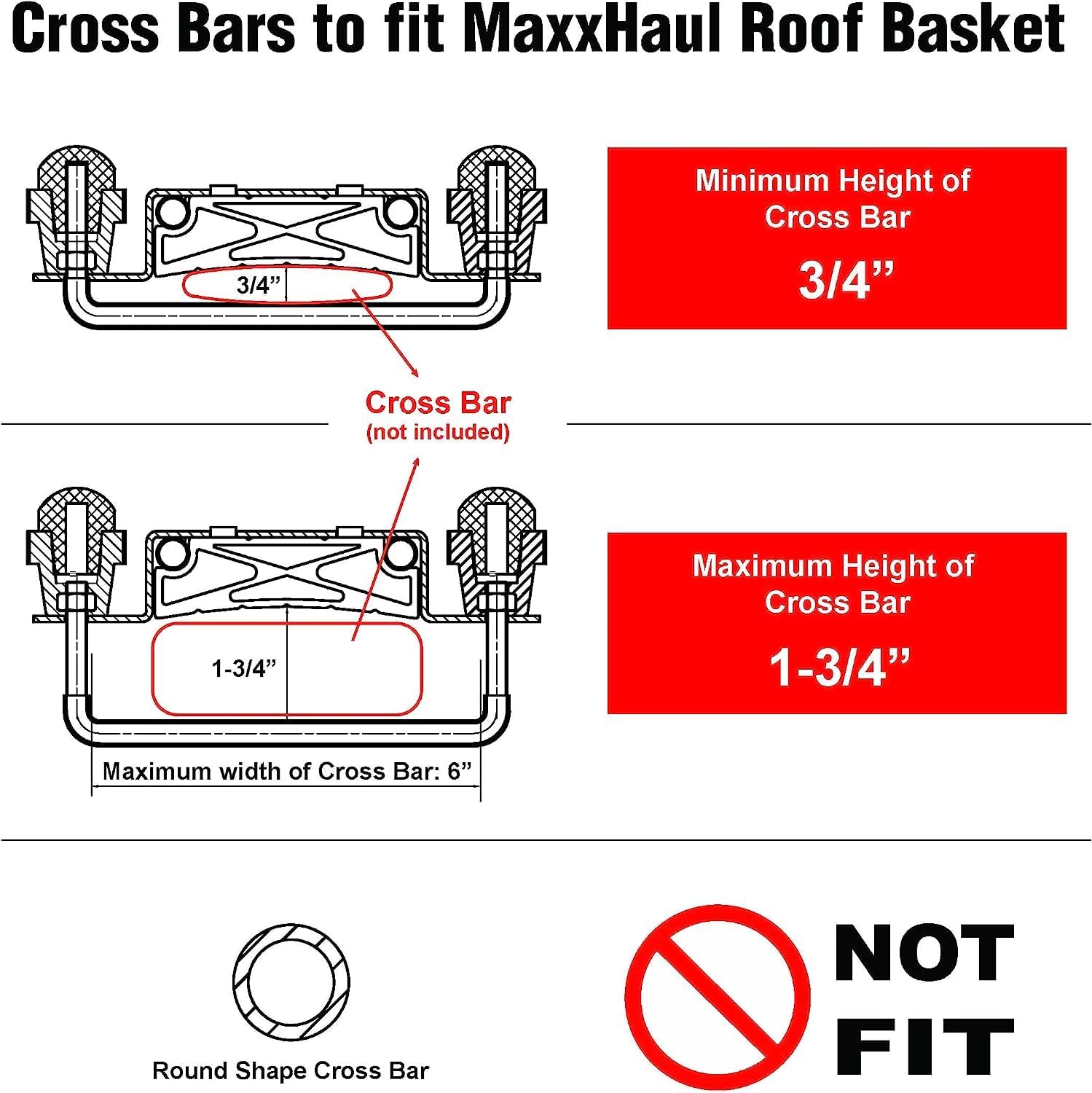 MaxxHaul 50944 Steel Roof Rack Rooftop Cargo Carrier Basket – 150-lb Capacity – 46″ × 36″ × 4.5″ – Includes 2 Tie-Down Straps – Black