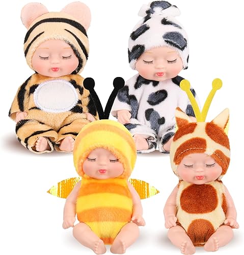 Hanaive Juego de 4 muñecas de bebé Reborn de 4 pulgadas realistas realistas ropa de animal juego de muñecas de bebé realistas para niñas niños Hanaive Juego de 4 muñecas de bebé Reborn de 4 pulgadas realistas realistas ropa de animal juego de muñecas de bebé realistas para niñas niños