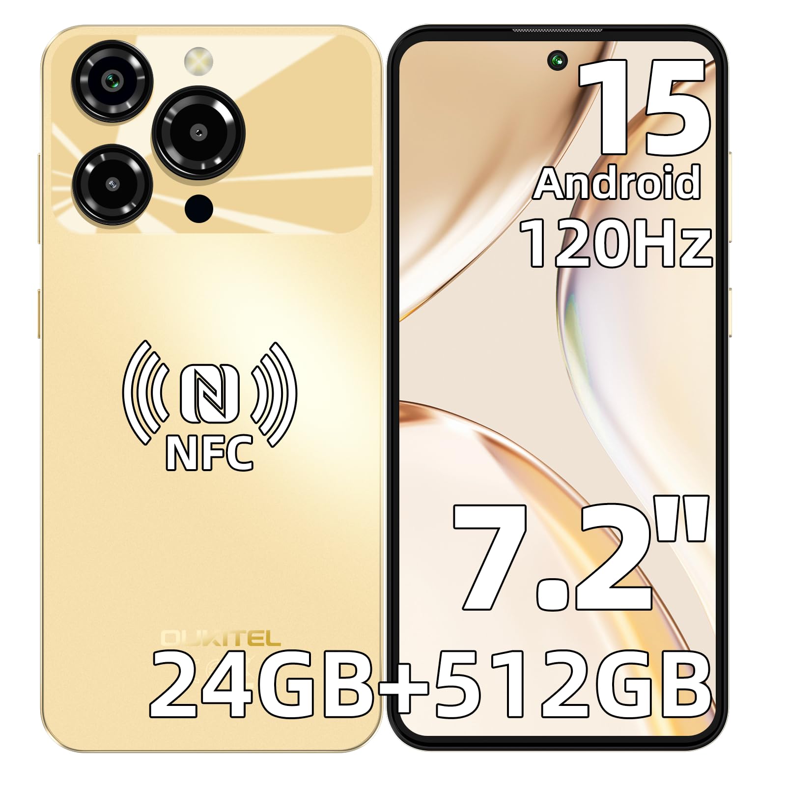 OUKITEL C69 Smartphone, 7.2" &120Hz Display, 24GB RAM+512GB ROM/1TB Telefono Cellulare, Smartphone Android 15, 6000mAh Telefoni Cellulari, 64MP Cellulari e Smartphone, Dual 4G SIM/NFC/Fingerprint/OTG