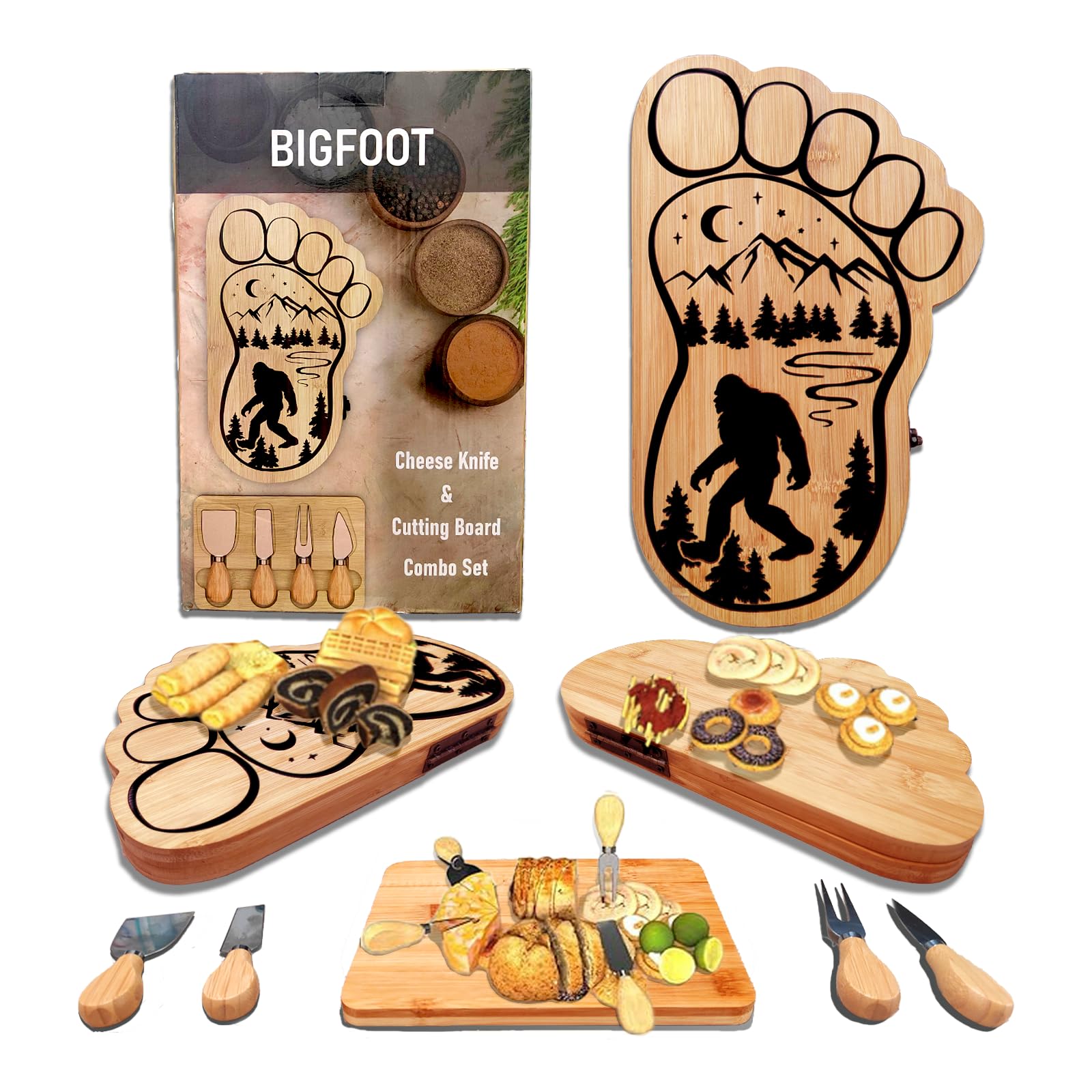 Bigfoot Bamboo Board For Charcuterie, Foldable Cutting Board, Flexible Cheeseboard Serving Tray, Gift Ideas For New Home, Christmas, Women Birthday