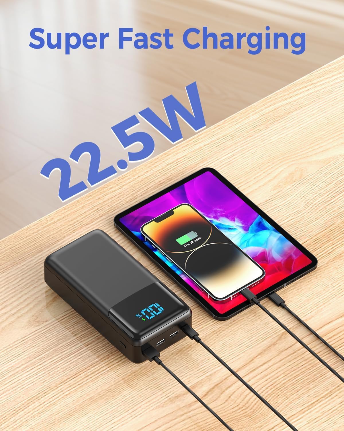 Power Bank 60000mAh Caricatore Portatile Ricarica Rrapida USB-C PD 22,5W | Batteria Esterna, 4 Uscite 2 Ingressi LED Display Power Bank Compatibile con iPhone/iPad/Samsung/Xiaomi Smartphone