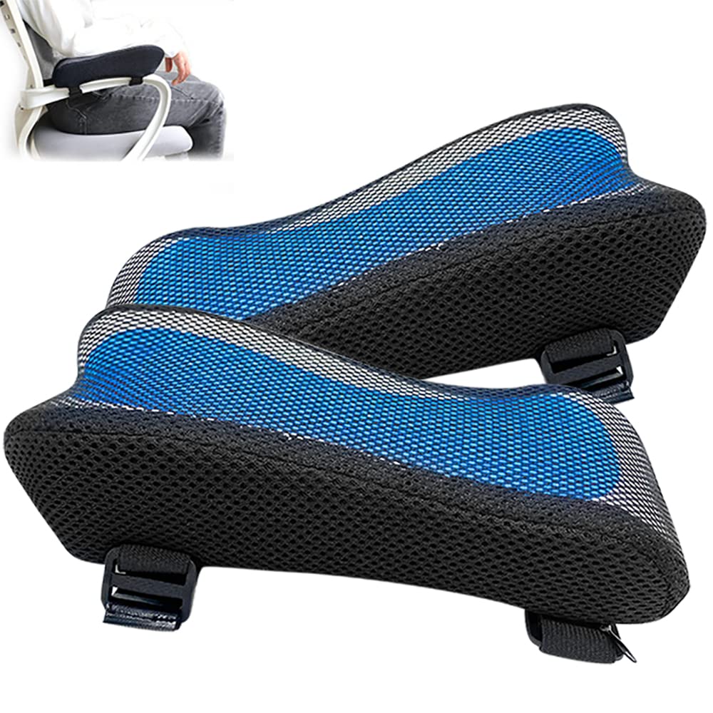 Gluckluz Armrest Pad Chair Ergonomic Elbow Pillow Memory Foam Arm Rest Support Cushion with Cooling Gel Mesh Cover Forearm Pressure Relief for Office Wheelchair Gaming Chair Recliners (2 Packs)