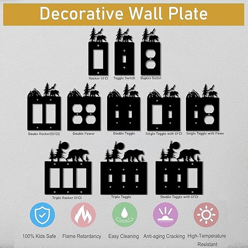 Miniatura 5 de Eagle & Bear - Cubiertas de pared para interruptor de luz, placas decorativas de metal (GFCI)