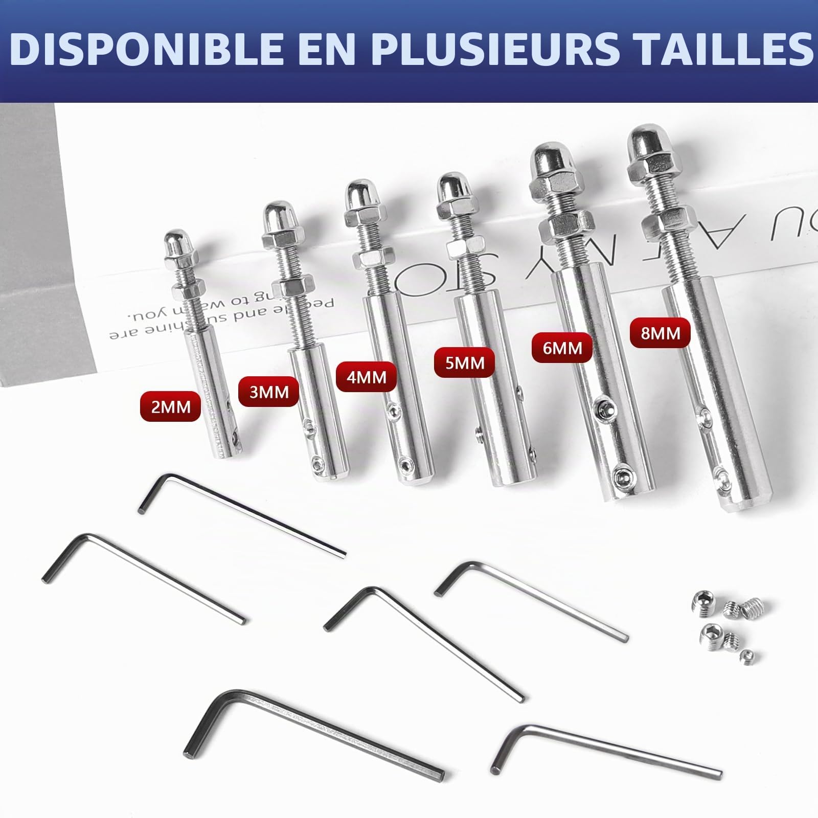 Lot de 12 Serre-câbles 8 mm Tendeur en inox avec tige filetée et clé Allen, Serre-câble en acier inoxydable pour la fixation et la tension des câbles remplissage de garde-corps, balustrades