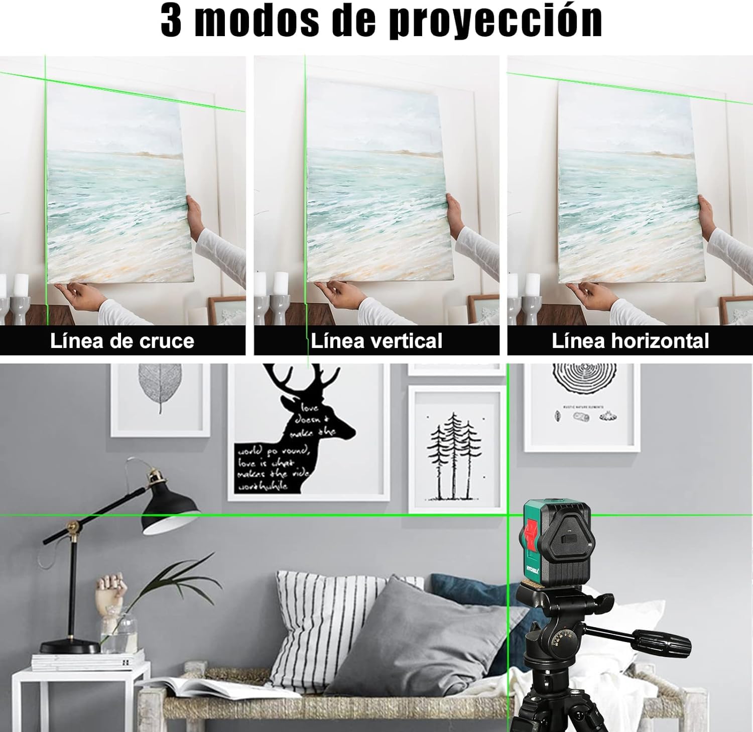 HYCHIKA Nivel Láser Verde 45M, USB Carga, Láser Autonivelante, IP54 en Exteriores, 2 Láser Módulo Línea Cruzado Vertical/Horizontal, Soporte Magnético, 360°Rotante