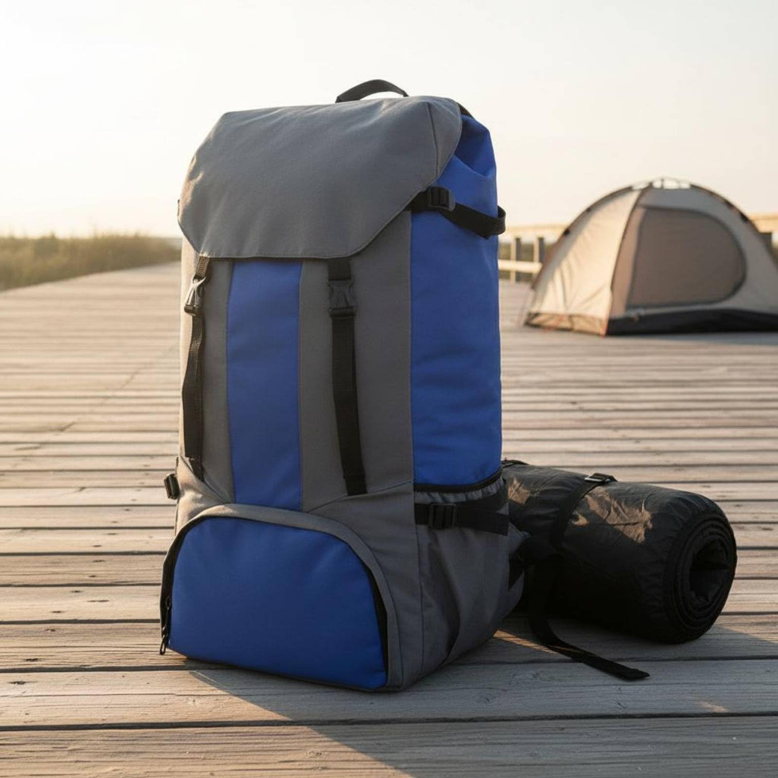 predolo Zaino da Viaggio 80L Multifunzionale Zaino Borsone 80L Schienale Imbottito Borsone Zainabile Multifunzione per Escursionisti, Campeggiatori, Grigio Blu