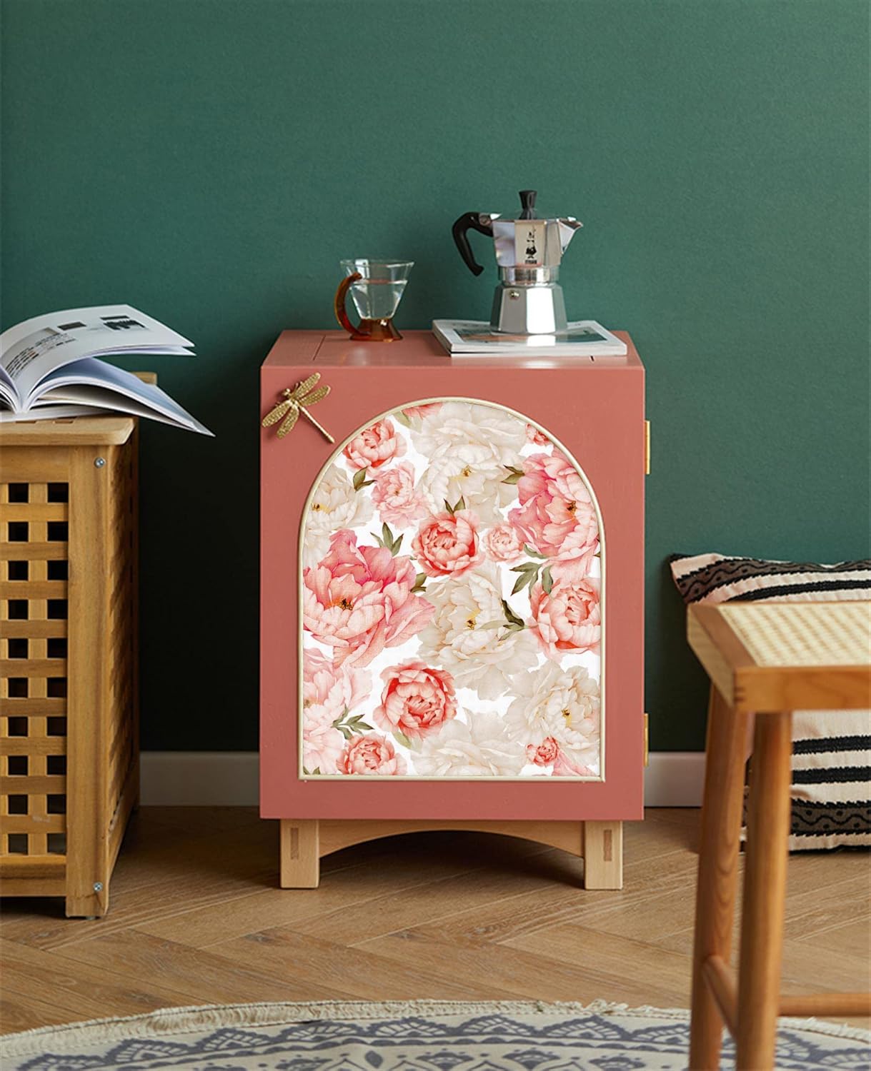 Blooming Wall PS040 Peel&Stick Removable White Pink Fresh Peony Self-Adhesive Prepasted Wallpaper Wall Mural