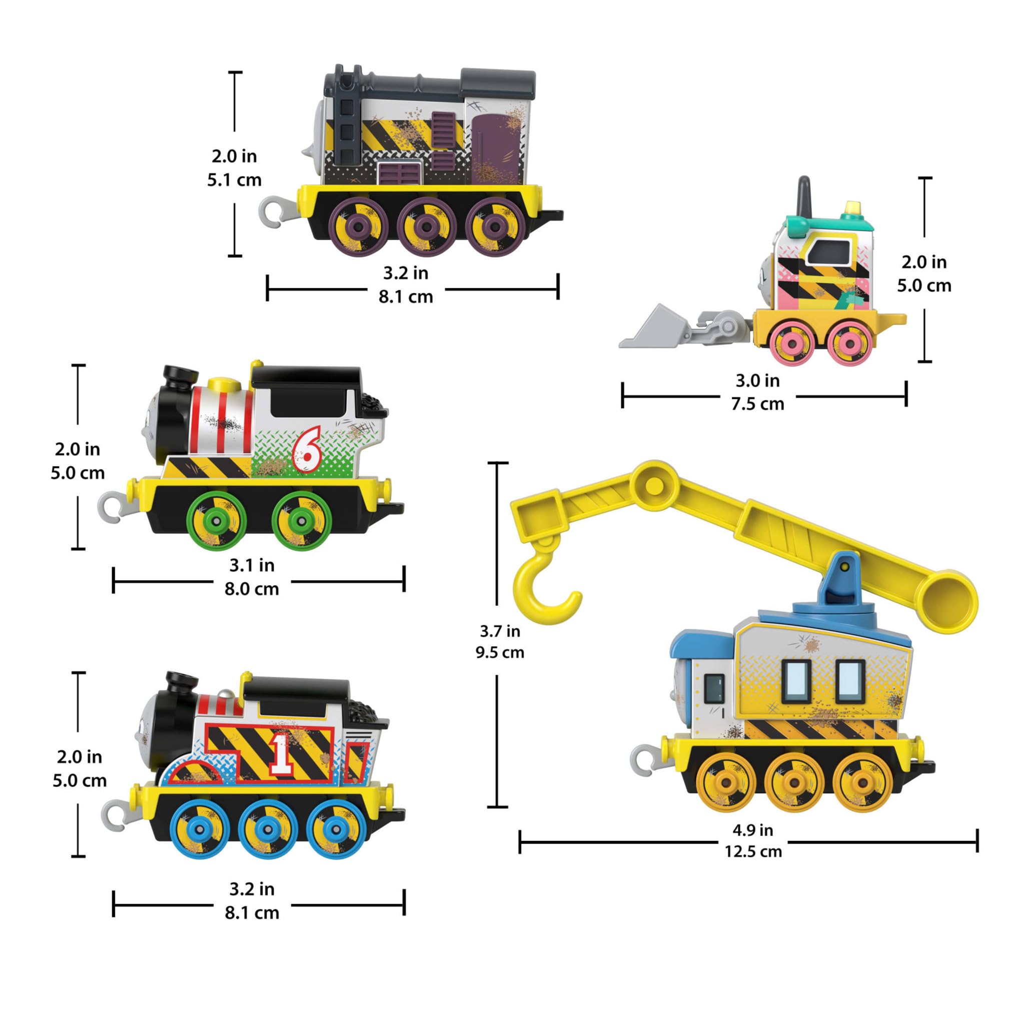 Thomas y sus Amigos Conjunto de vehículos Equipo de construcción, cinco locomotoras metálicas de juguete para empujar para niños y niñas de preescolar a partir de 3 años, JBW26