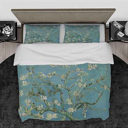 Funda de edredón botánica floral, 2 fundas de almohada, sin sábanas, con cierre de cremallera, cómoda, famosa pintura, estética, juego de cama de 3