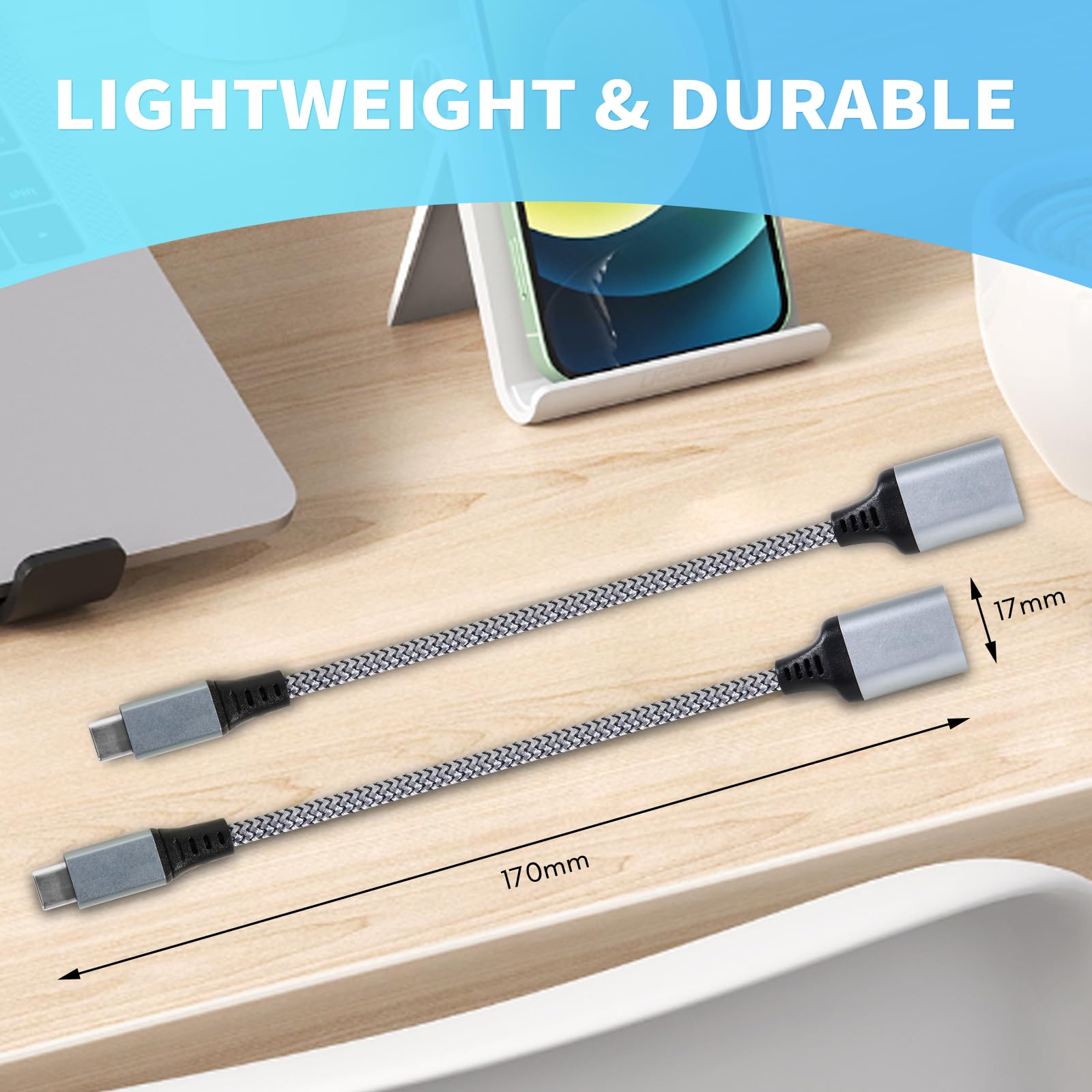 Adattatore USB C a USB 3.0 [2 Pezzi] - Cavo OTG Tipo C Maschio a Femmina Compatibile Con Galaxy S24, iPhone 16 Pro/15 Pro Max, iPad Pro, Huawei P30, Google Pixel 3XL