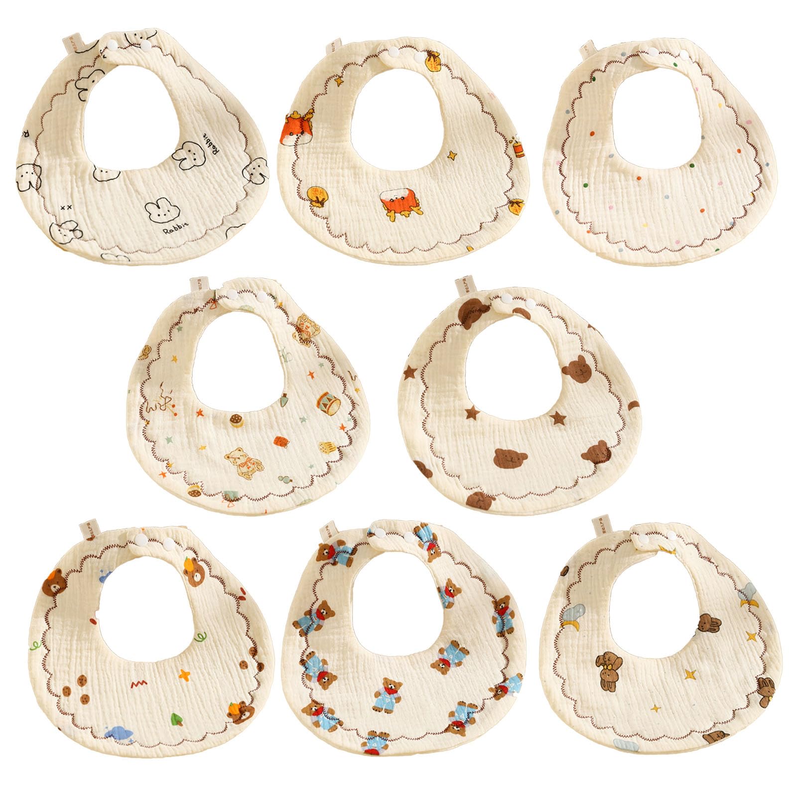 Oaygat Unisex Infant Muti Rounded-8Pcs 8 Packs Baby Bandana Dribble Bibs Drool Bibs 6 Layer Muslin Waterproof Newborn Feeding Bib Soft And Absorbent Bandana Bib With Adjustable Snaps Cotton Baby Infant Teething Bibb