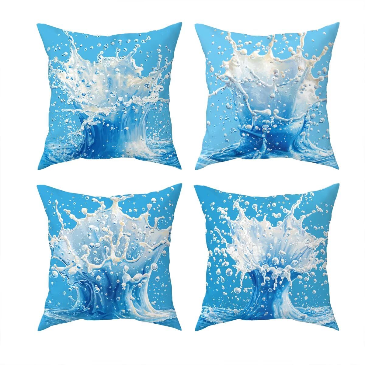 Federe Cuscino Divano 60x60, Blu Navy Cuscini per Divano da Esterno Set da 4, Lino Copricuscini Divanos Impermeabile, Copri Cuscini Estate Motivo Fronte Retro Stampato per Giardino, Sofá, Balcón, D-65