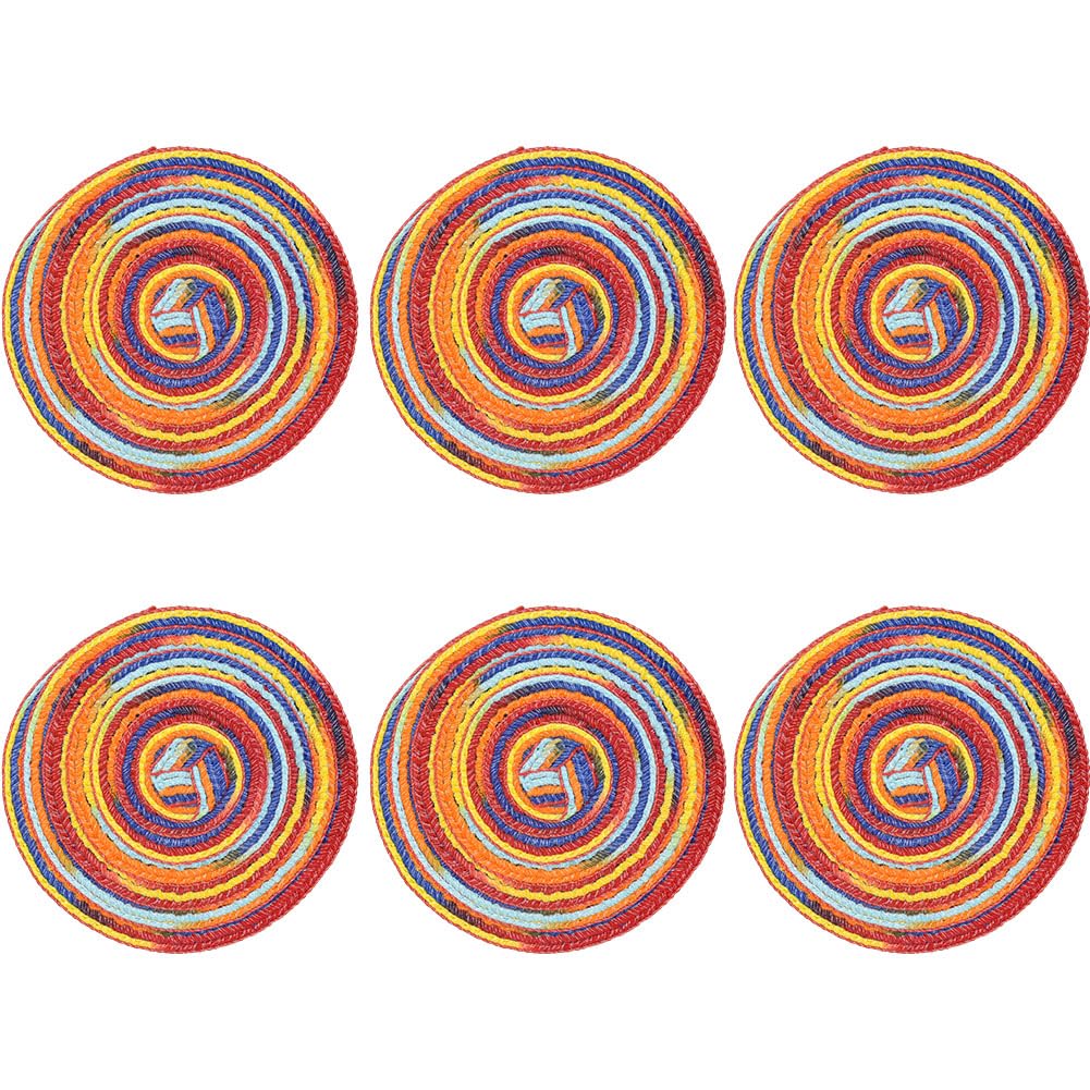 SCF2017 Round Woven Cotton Yarn Coasters for Drink Cup Mats 11cm Small Cute Placemats Set of 6,Rainbow red