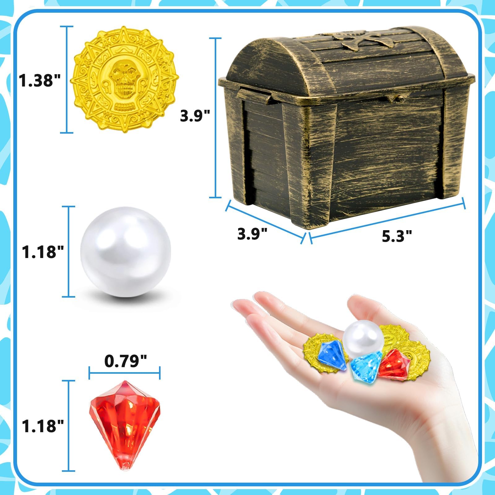 75 Pièces Jouets de Plongée avec Gemme Plongée, Pièces d'or Pirate, Coffre au Trésor, Perle, Trésor de Pirate, Jouet de Natation pour Piscine, Jouet sous Eau pour Enfants Entrainement de Plongée
