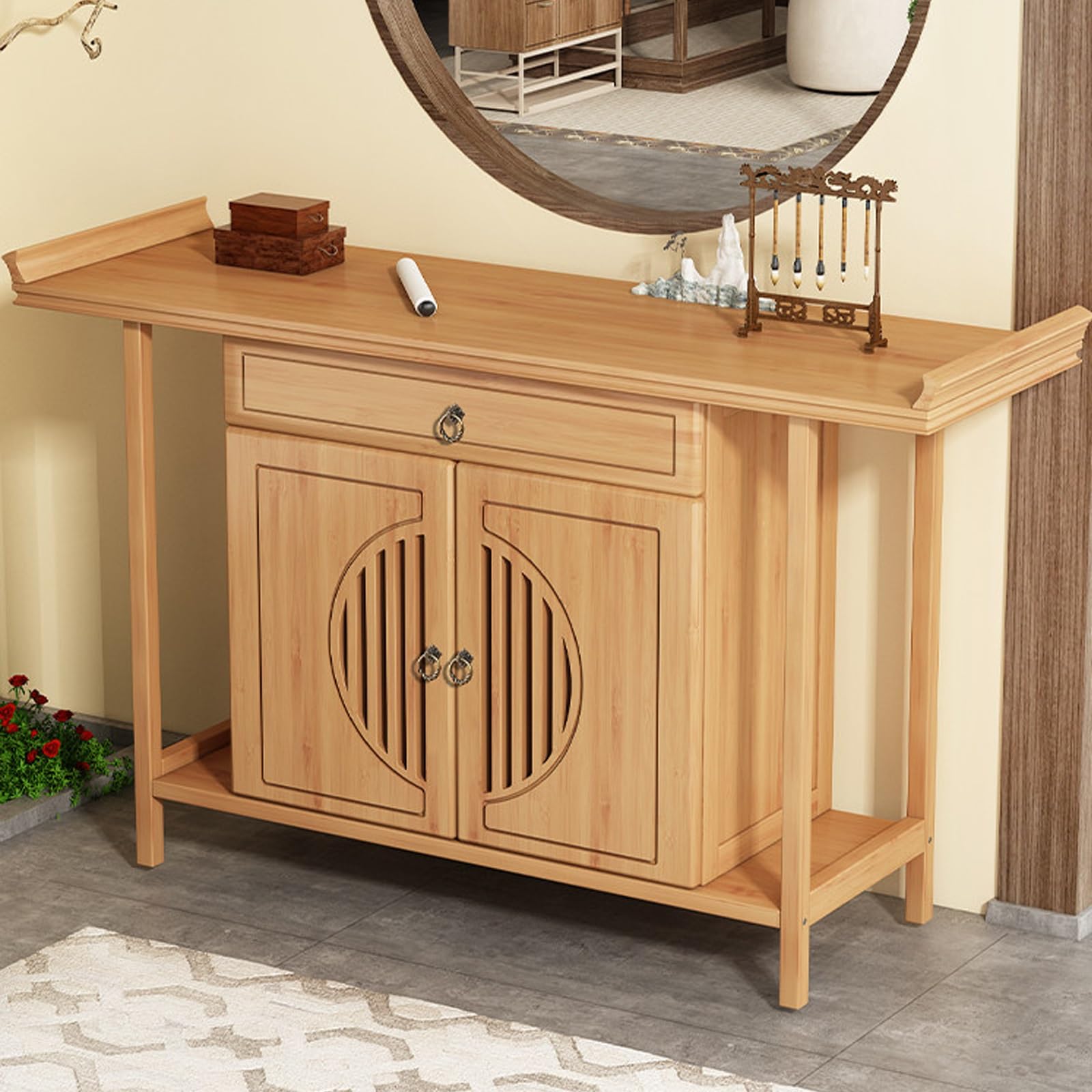 Meditation Shrine Buddhist Altar Table, Pooja Mandir Cabinet With Drawer Storage, Personal Spiritual Prayer Altar Cabinet