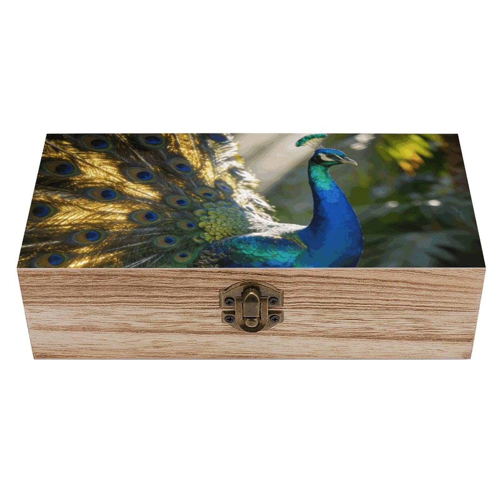 LZQPOEAS Peacock Wooden Storage Box Small Decorative Box with Hinged Lid Handmade Elegant Keepsake Storage Box for Jewelry, Photos, Trinkets, Letter Gifts, Small Heirlooms