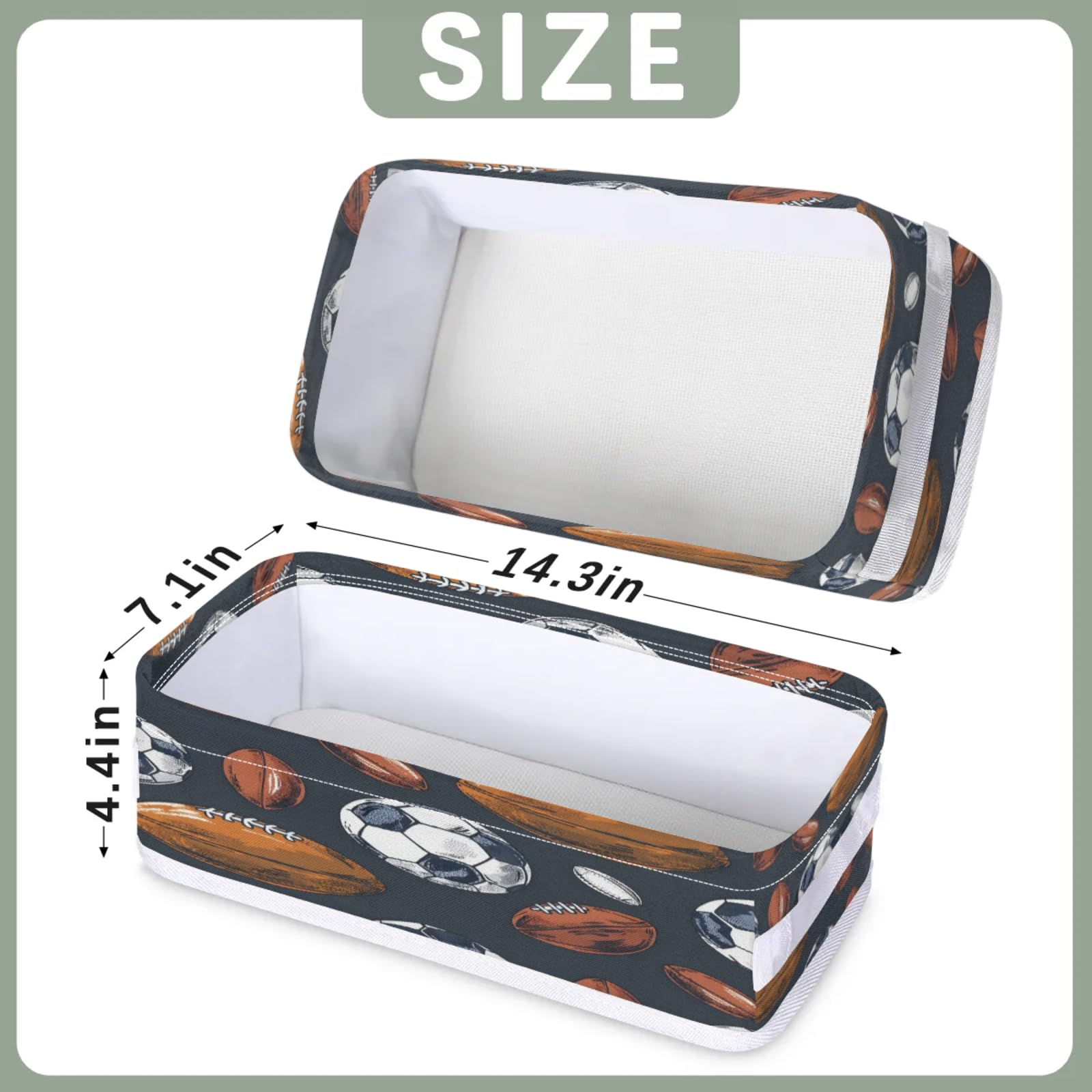 Tablerazzi Toilet Tank Topper Paper Basket with Handle, Sport Soccer Football Bathroom Storage Basket for Organizing, Small Fabric Storage Bins for Bathroom Decor