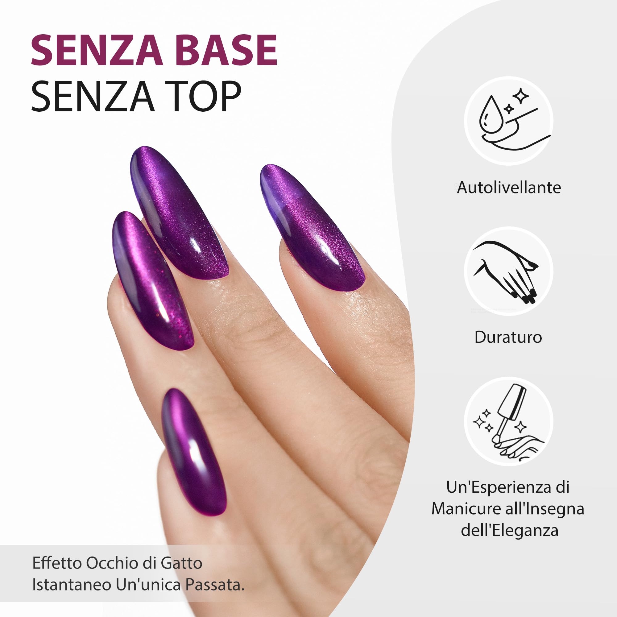 HALMAI Smalto Semipermante Cat Eye OneCoat con Magnete 5 in 1 per Unghie (Base, Colore, Ricostruzione, Rinforzante, Top Coat) -Regalo per Unghie Fai da Te, Ideale per Principianti & Casa (Viola)
