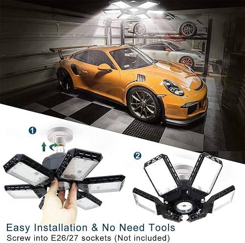 Miniatura 4 de Paquete de 2 luces LED de garaje, 160 W, 16000 lúmenes, 6500 K, luces de garaje, bombilla LED de techo con 6+1 paneles ajustables, luz LED de tienda
