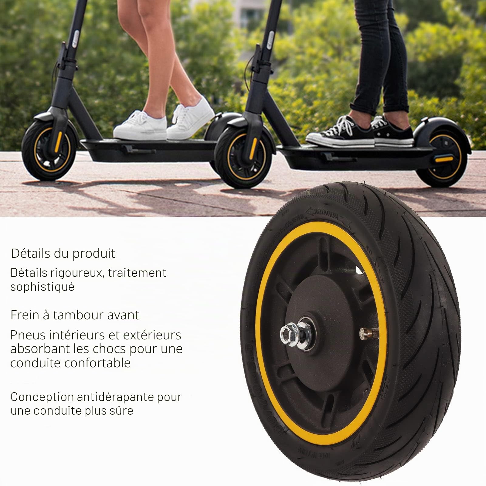 BuyWeek Roue Avant de Scooter Électrique pour Ninebot Max G30, 60/70‑6,5 Pneu à Vide de Roue Avant de Trottinette Électrique de 10 Pouces avec Frein à Tambour