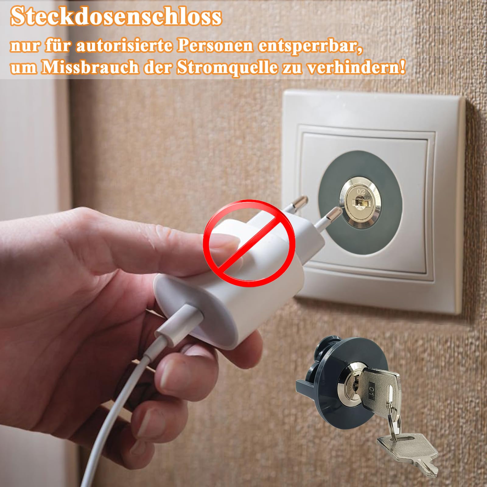 Lot De 4 Verrous De Prise Avec Clé - Protection Contre Le Vol D'électricité Et Les Enfants - Pour Prise Schuko Standard