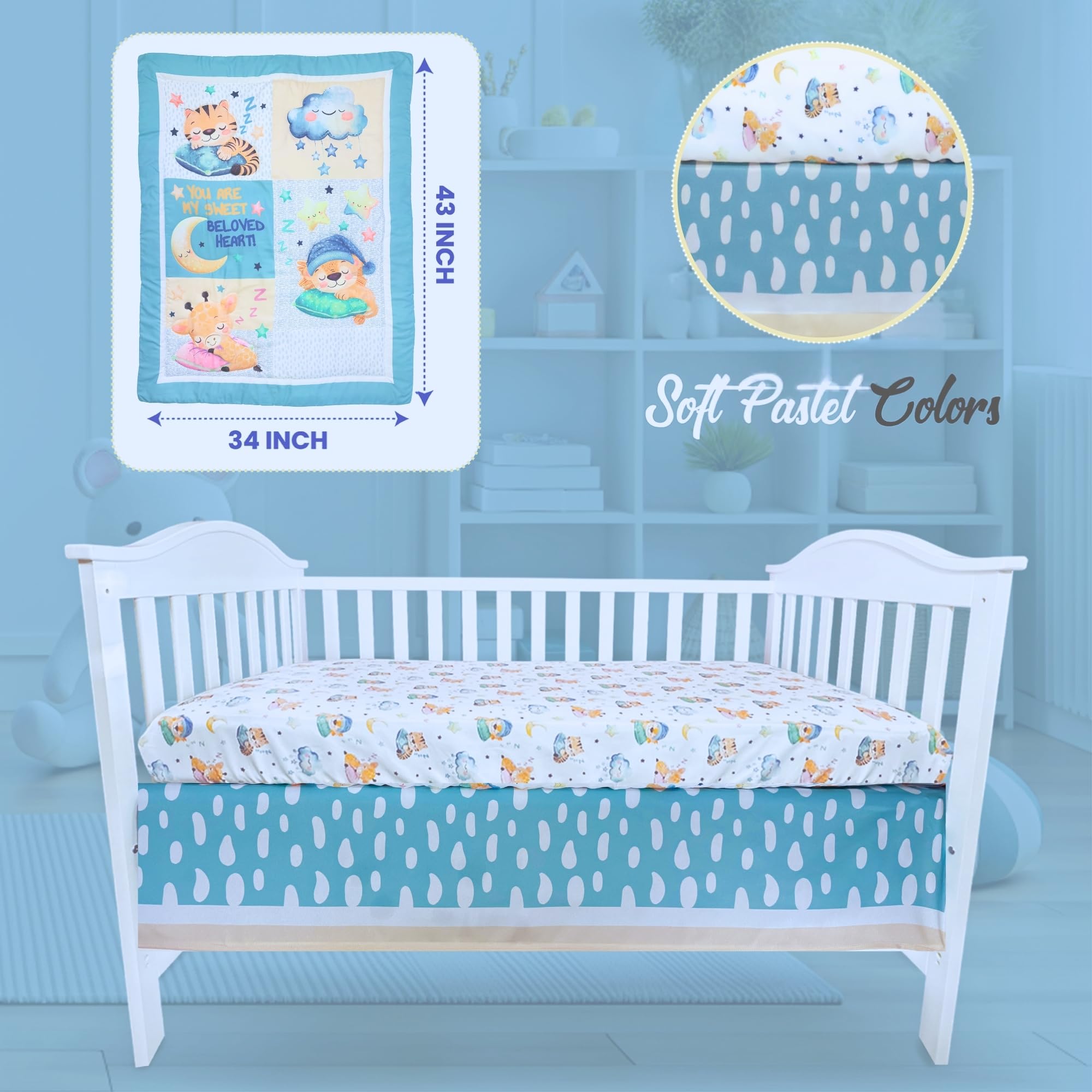 TrenD'Lay Juego de ropa de cama de 4 piezas para cuna de bebé, juego de cama para niños o niñas, juegos de cuna para niños, juego de cuna, sábanas de cuna, ropa de cama de bebé, juego de cama para