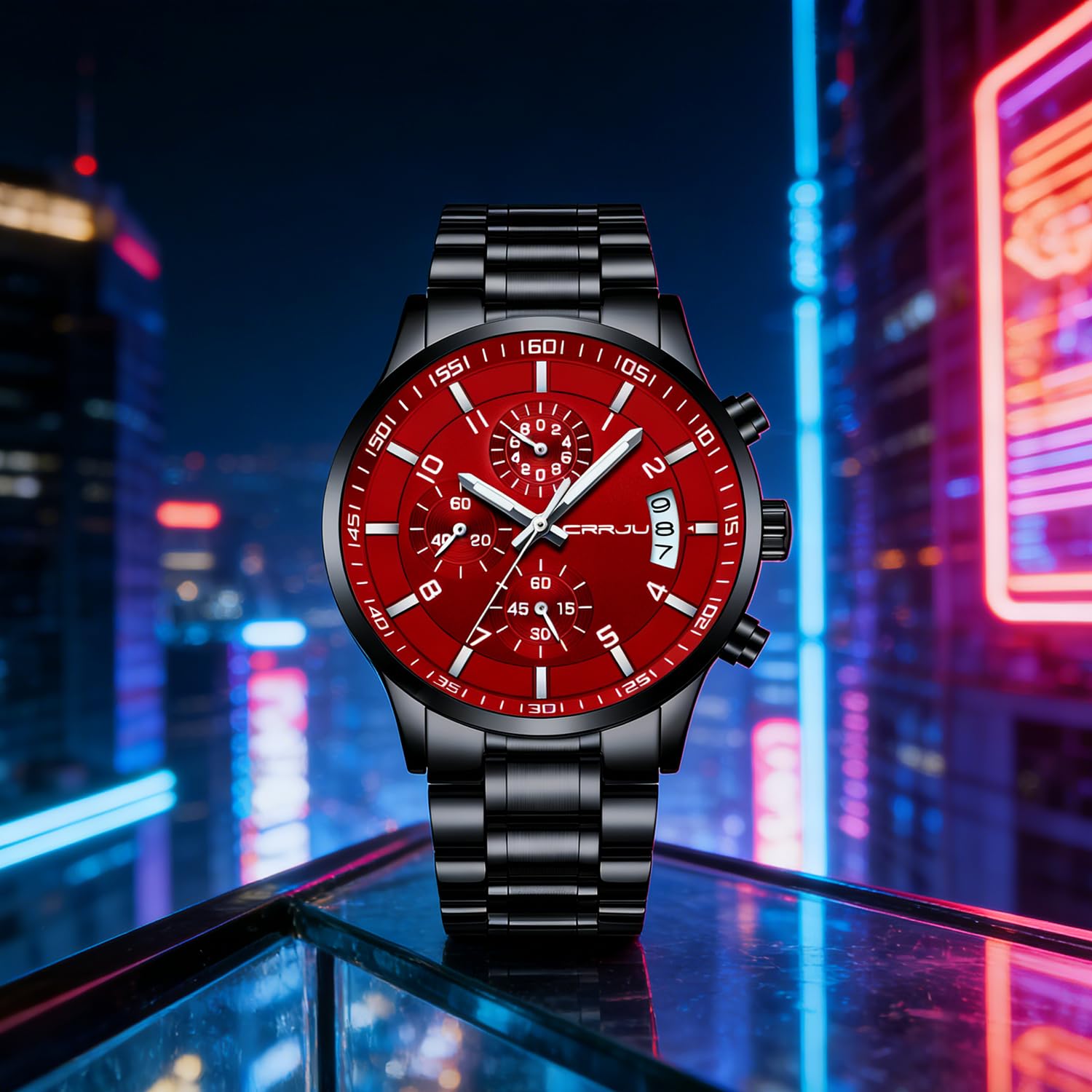 CRRJU Herren Uhr wasserdichte Chronographen Armbanduhr Männer Edelstahlarmband Business Analog Quarzuhr mit Kalender