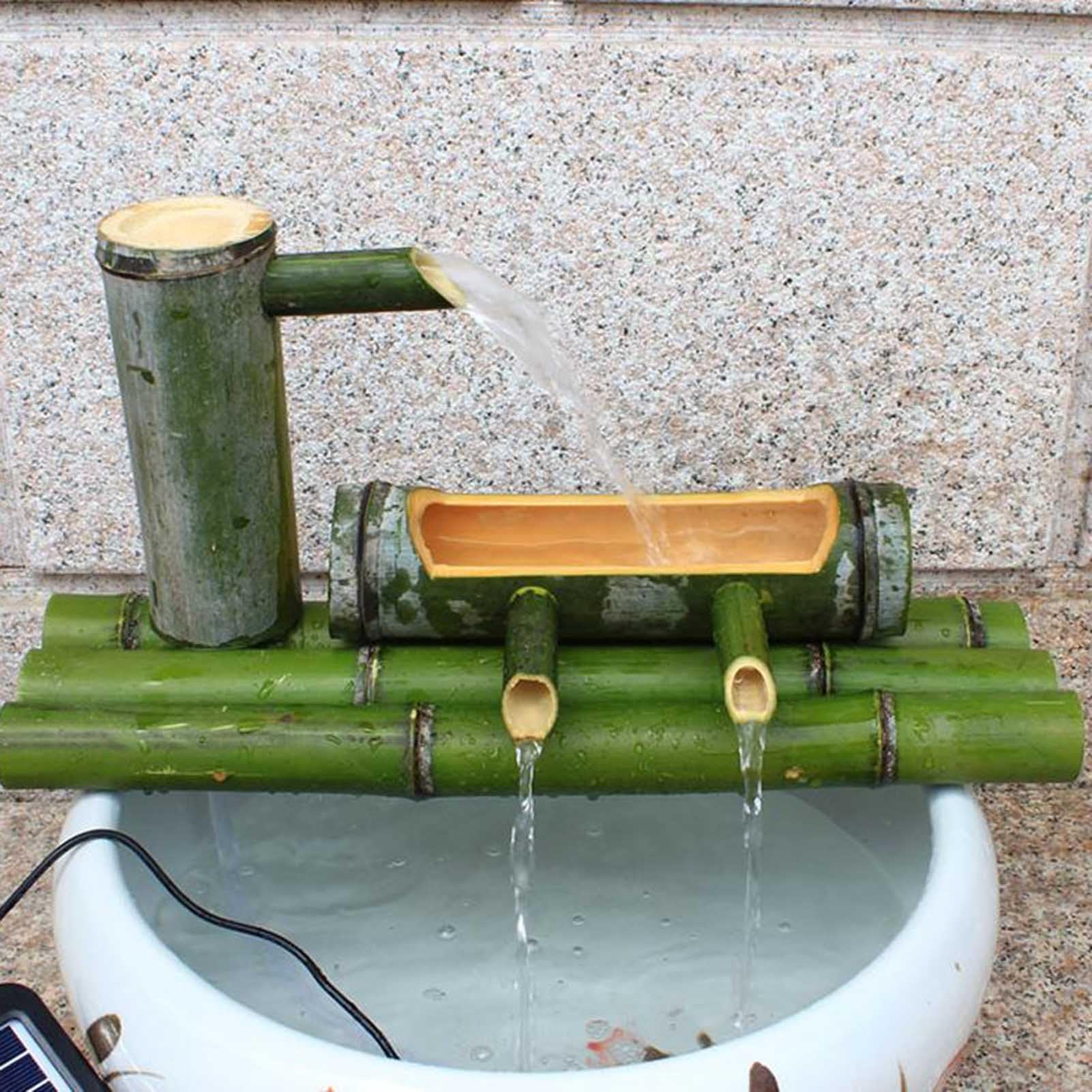 Bambusbrunnen mit Pumpe | 35–60 cm großer Zen-Garten im Freien: handgefertigter Bambus-Wasserbrunnen mit Pumpe