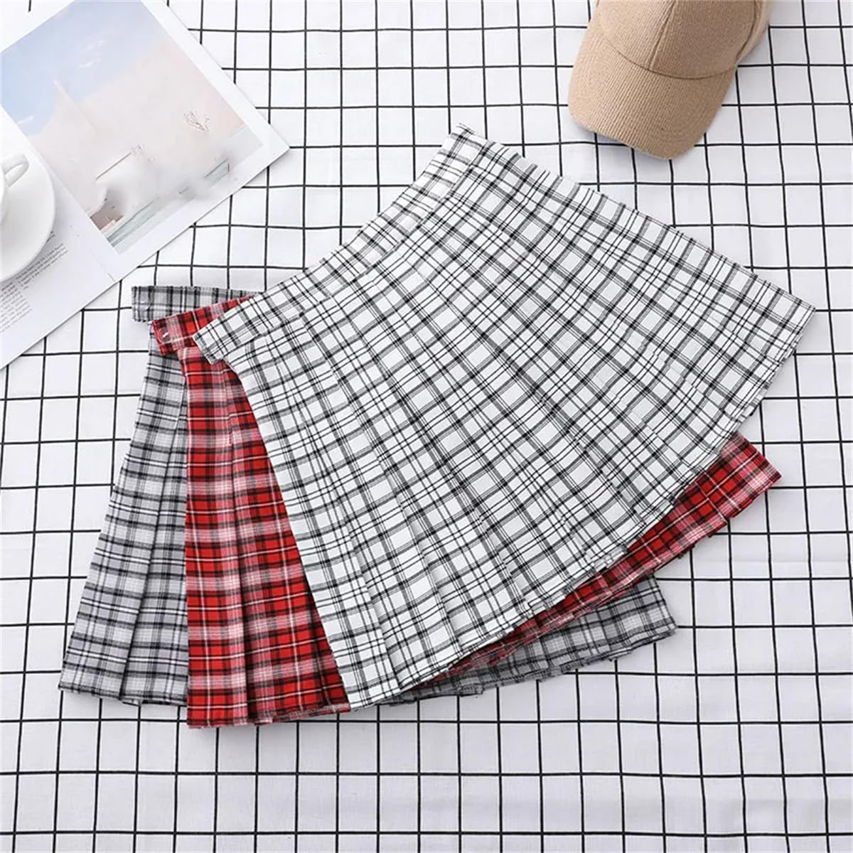 Gonne A Pieghe Scozzesi Rosse Mini Gonne A Trapezio Estive alla Moda da Donna