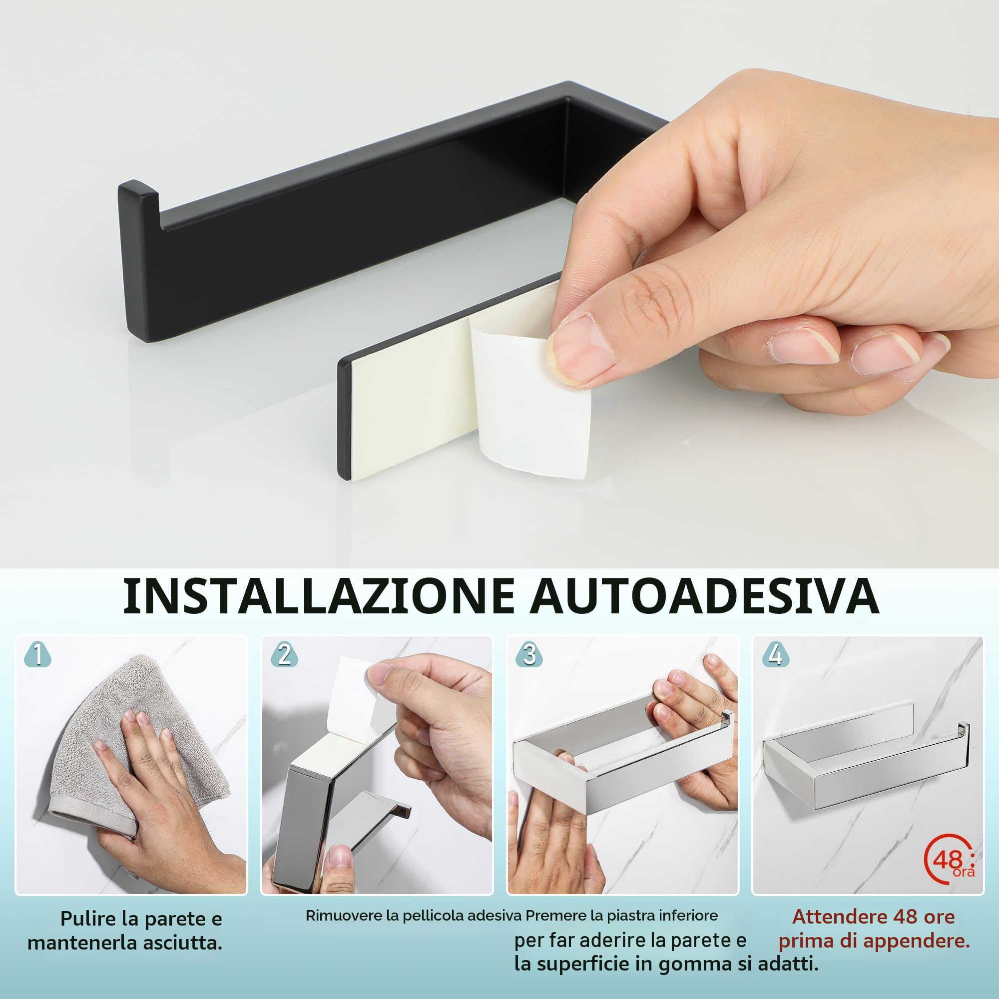 Sayayo Porta Carta Igienica Adesivo Portarotolo Carta Igienica Nero Acciaio Inox 304, Porta Rotolo Carta Senza Foratura per Bagno Toilette Cucina, Destra