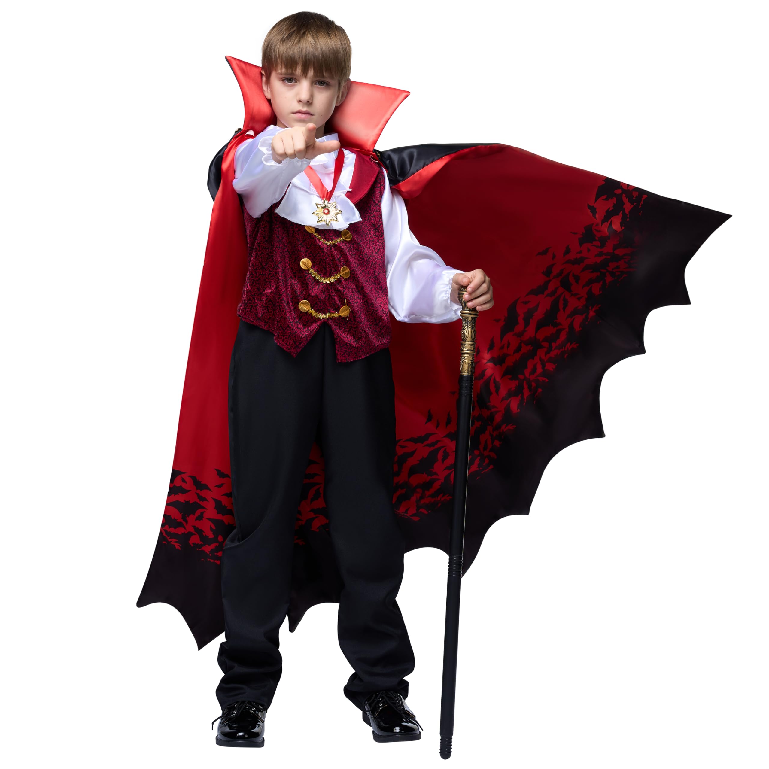 Spooktacular Creations Królewski kostium wampira na Halloween dla chłopców, dziecięcy kostium Dracula na imprezę przebierańców Halloween, odgrywanie ról