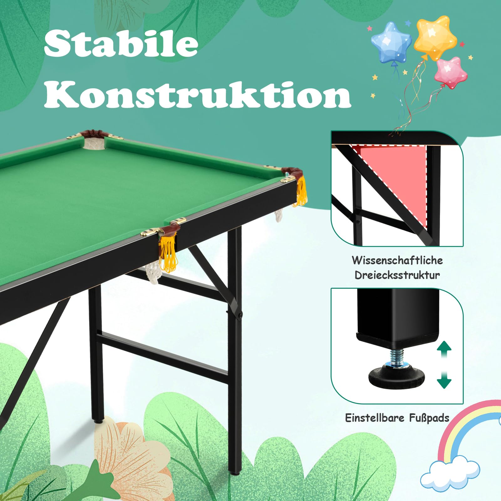 GOPLUS klappbarer Billardtisch, Billiard Tisch mit Zubehör, Snookertisch mit 16 Kugeln, 2 Queues, 2 Kreide, Bürste und Dreieck, Tischspiel für Kinder & Erwachsene, 122 x 64 x 78 cm