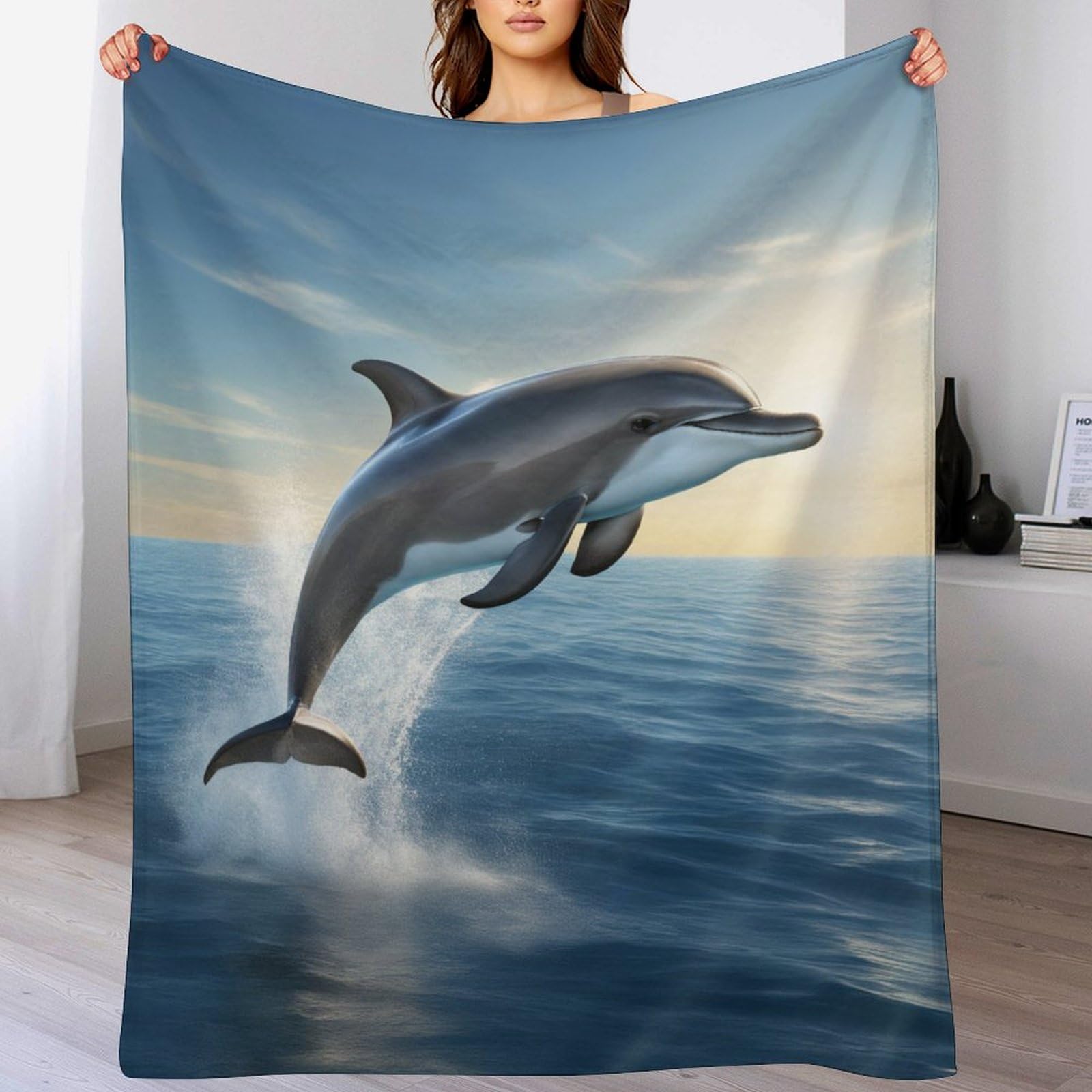 Couverture dauphin pour chambre et voyages plaid polaire chaud 180x200cm
