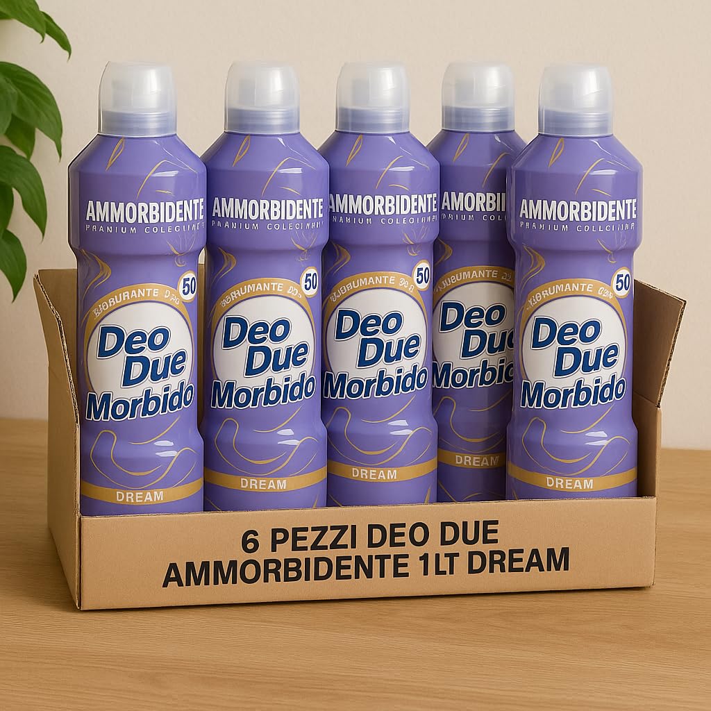 Ammorbidente Concentrato Deo Due Morbido 1L – Profumazioni Dream, Love, Nature e Sky – 3 o 6 Pezzi – 50 Lavaggi x Flacone (6x Ammorbidente Deo Due Morbido Dream 1L – Profumazione Intensa, 50 Lavaggi)