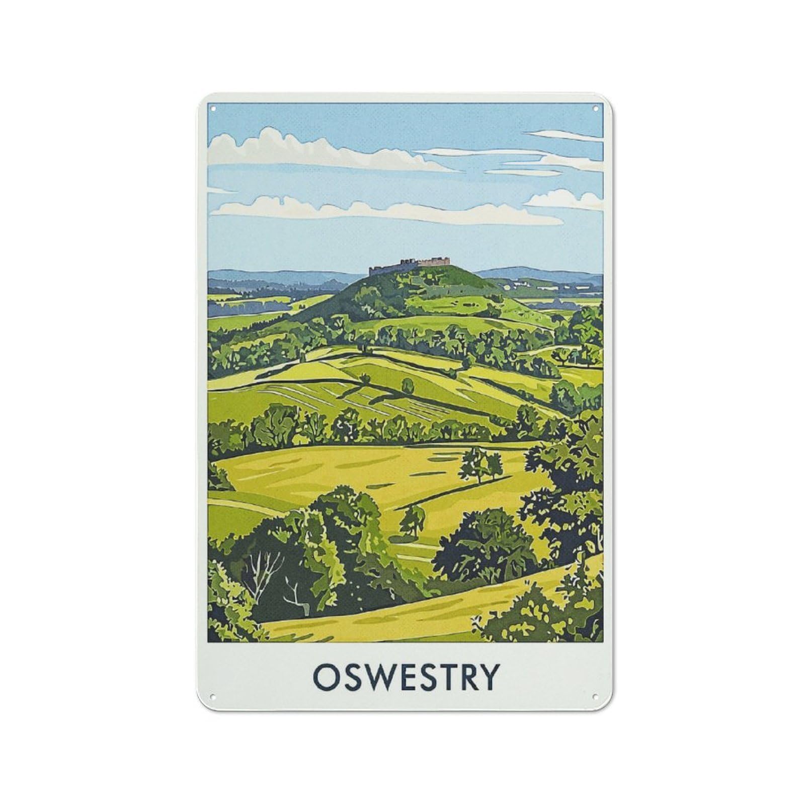 Junmoney Style-4 Casual Oswestry Castle Hill Shed Metal Sign 30X20cm, Utility Space Decor For Shed, Garden Room, Porch Or Garage