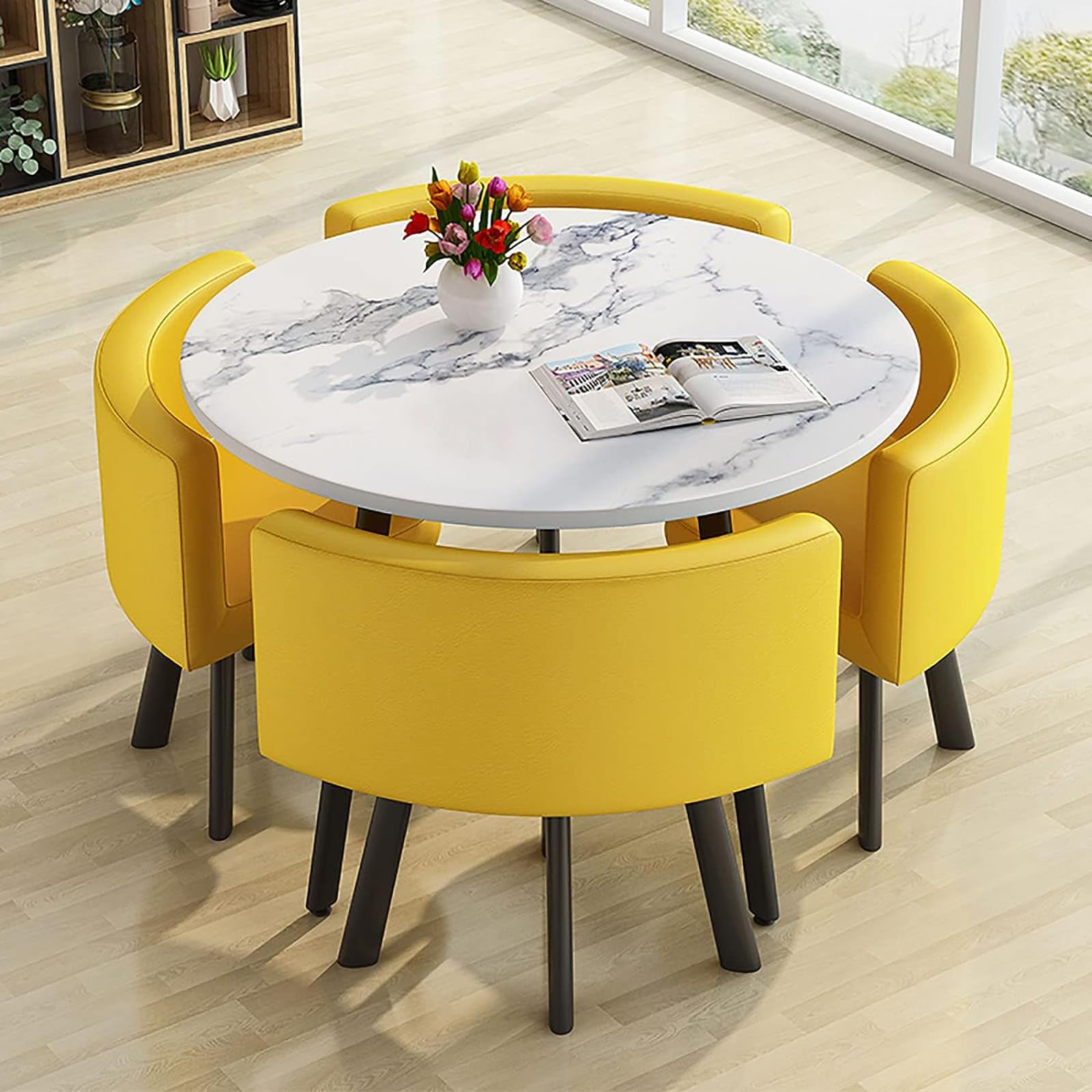 ASerZenith Modern Round Dining Table Set With Chairs Space Saving Design Ideal For Dining Room Living Room Reception Room Conference Table Lounge Stylish And Functional Furniture For Any Space,37