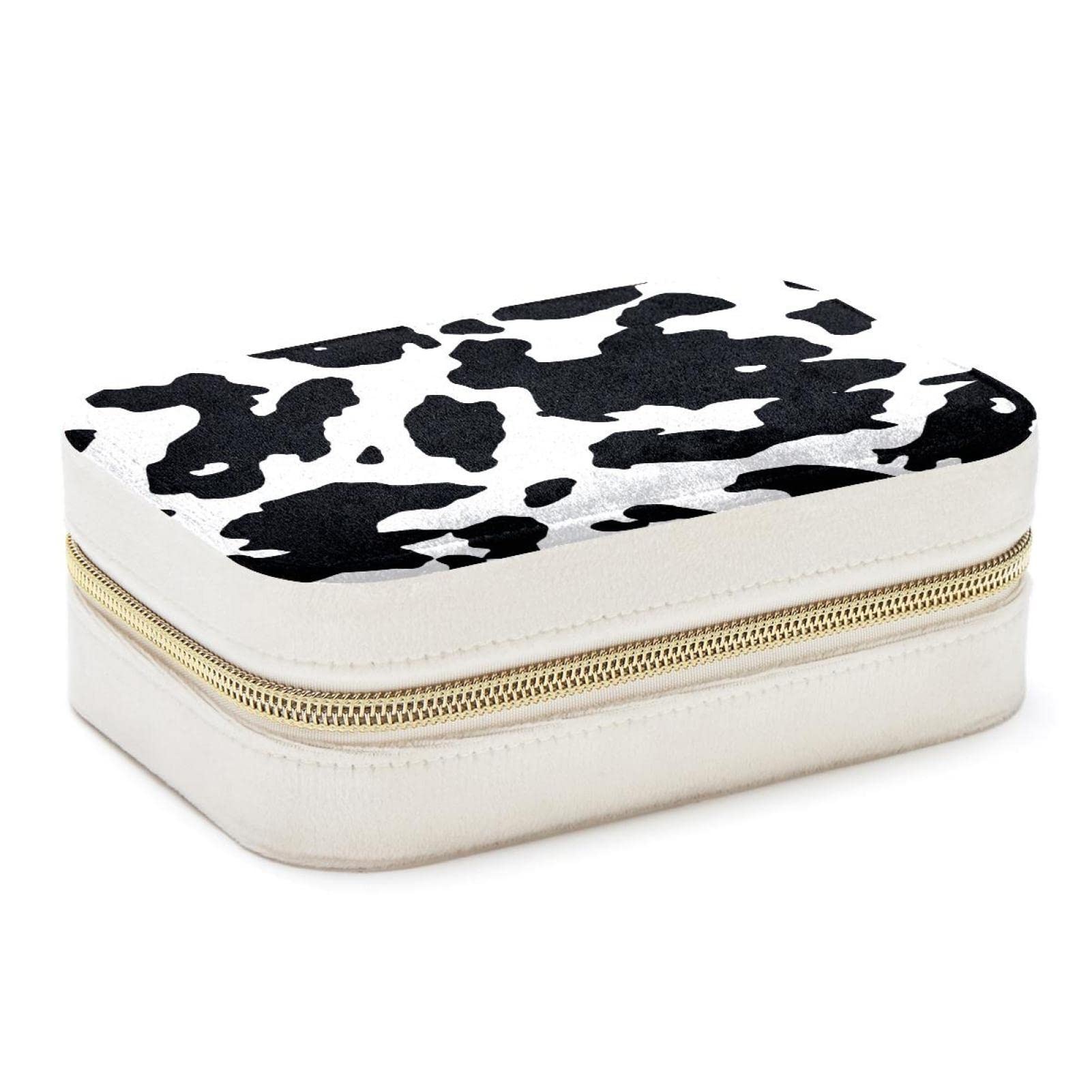 Boîte à bijoux de voyage motif vache pour ranger colliers et bagues