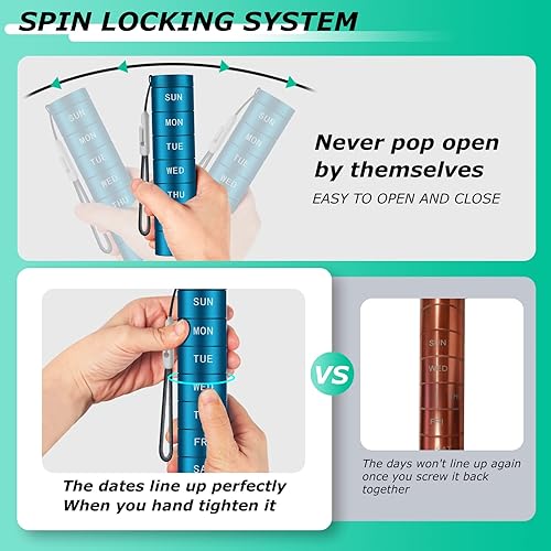 Miniatura 5 de Pastillero de viaje, pastillero de metal impermeable semanal, pastillero, pastillero diario a prueba de humedad, 7 días, contenedor grande para